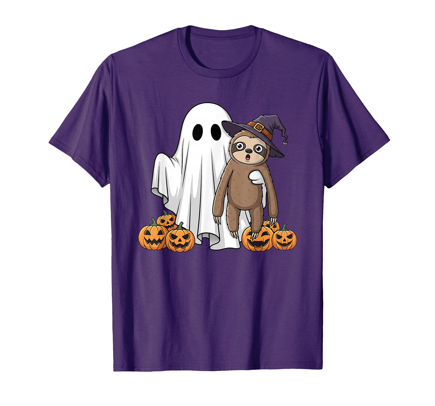 Funny Ghost Sloth Pumpkin Halloween Kids Mens Womens T-Shirt