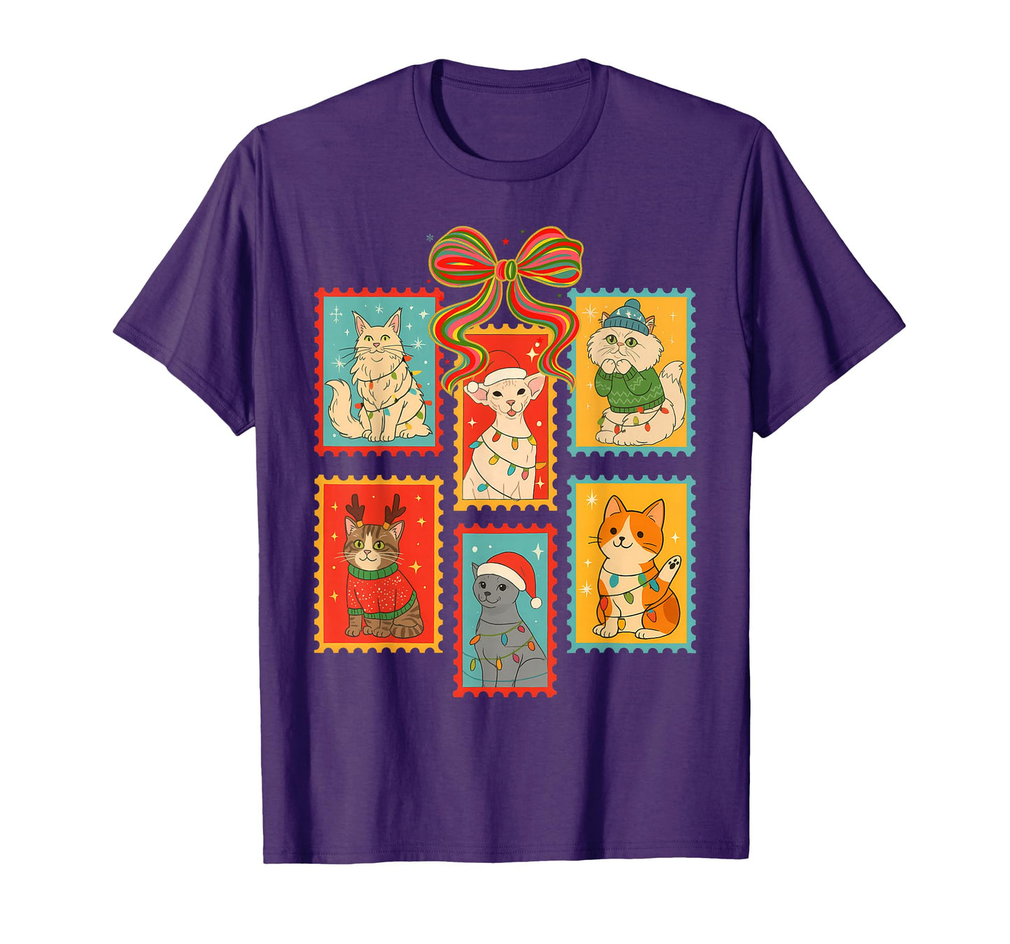 Christmas Xmas Cat Mom Cat Person Coquette Cat Lover Stamps T-Shirt