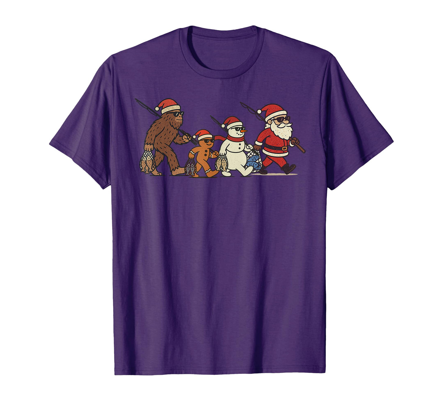 Santa Sasquatch Fishing Christmas Vintage Fish Funny Xmas T-Shirt