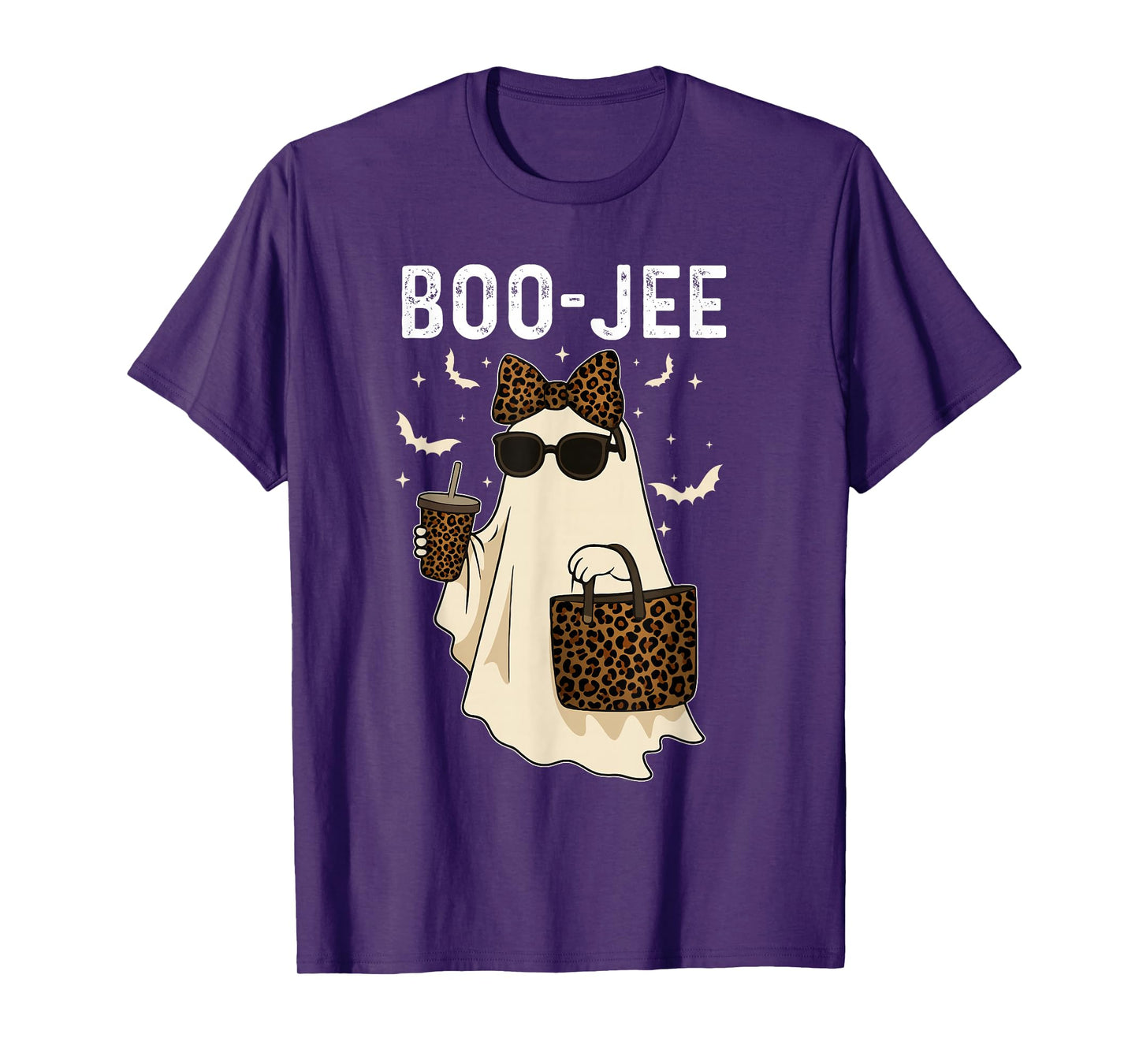Coquette Leopard Ghost Coffee Boo-JEE Halloween Boujee Ghost T-Shirt