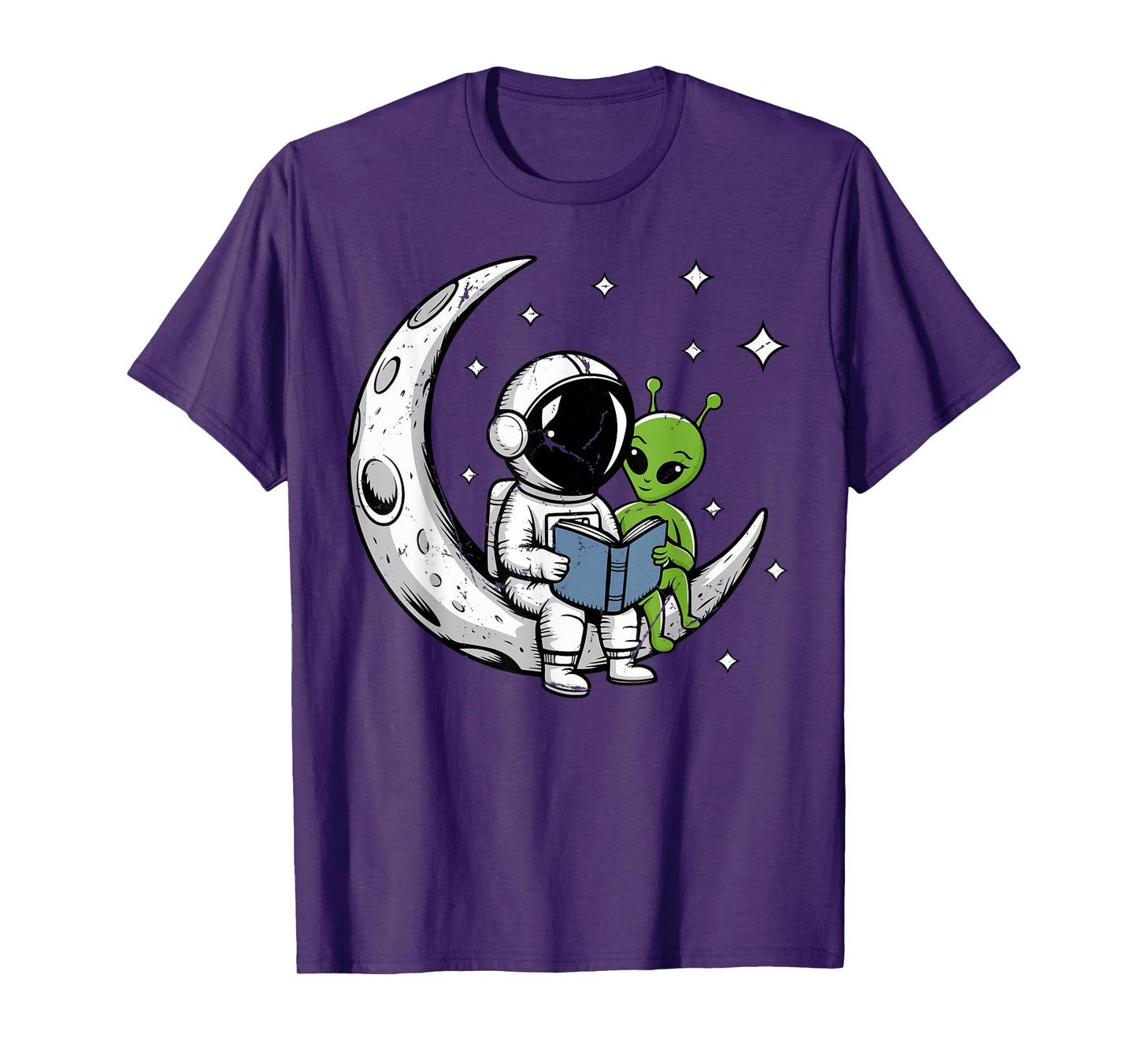 Astronaut Reading Book To Alien Moon Space Astronomy T-Shirt