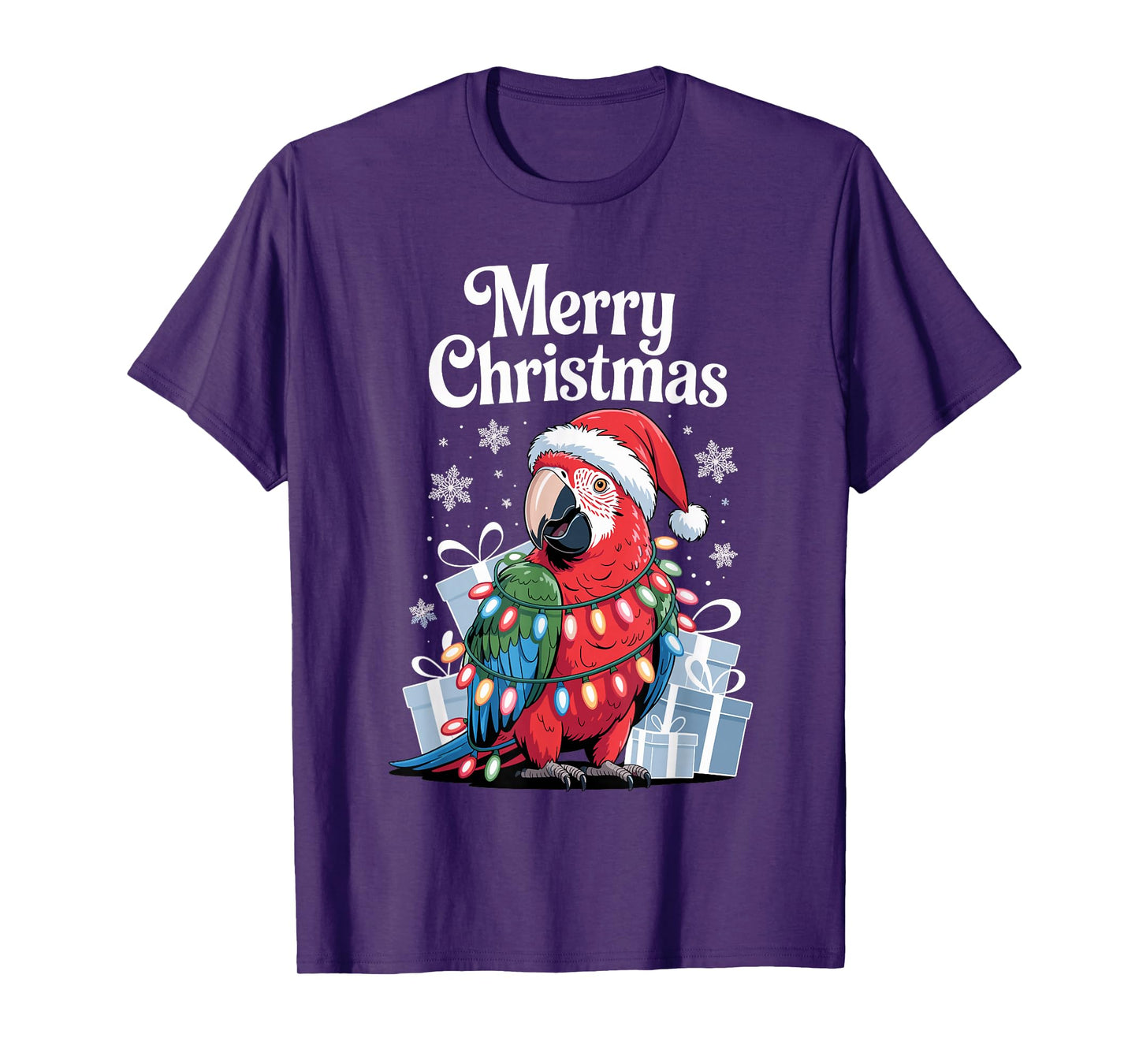 Christmas Parrot Holiday Tropical Bird Santa Hat Light Funny T-Shirt