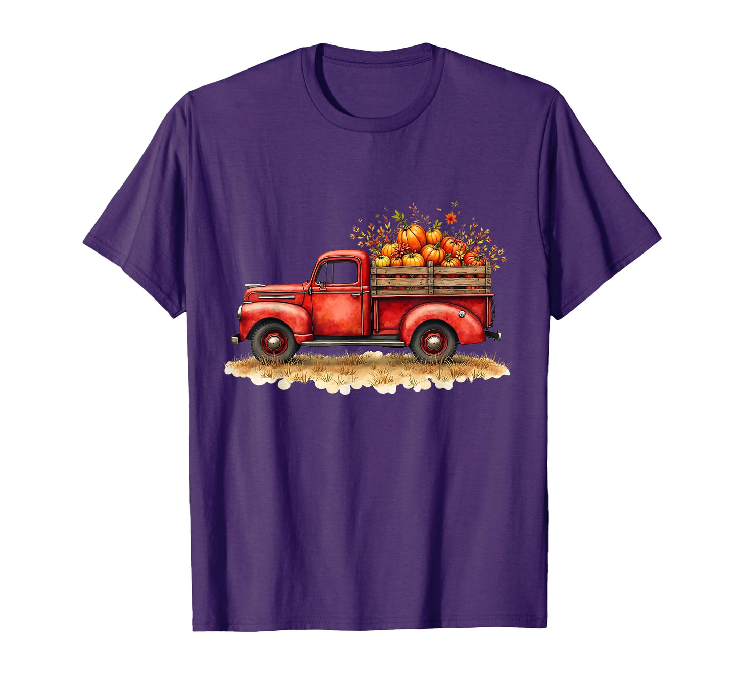 Vintage Red Pickup Truck Fall Autumn Pumpkin Halloween T-Shirt