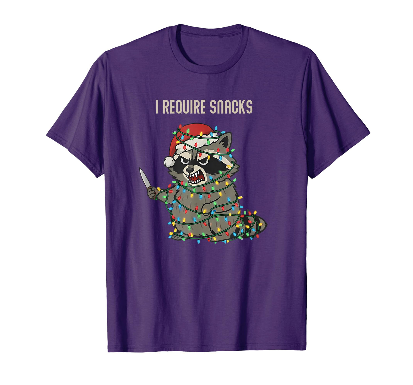 Funny Christmas Raccoon with Santa Hat, I Require Snakcs T-Shirt