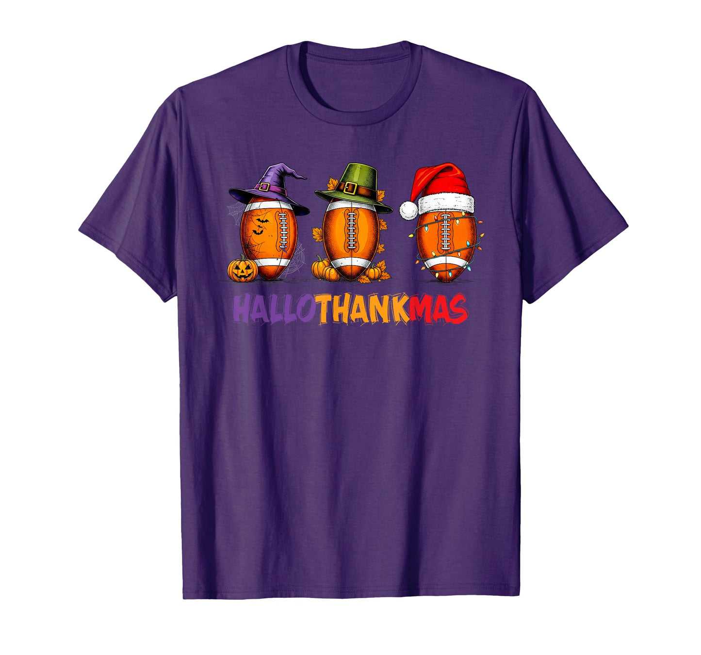 Funny HalloThankMas Football Halloween Thanksgiving Xmas T-Shirt