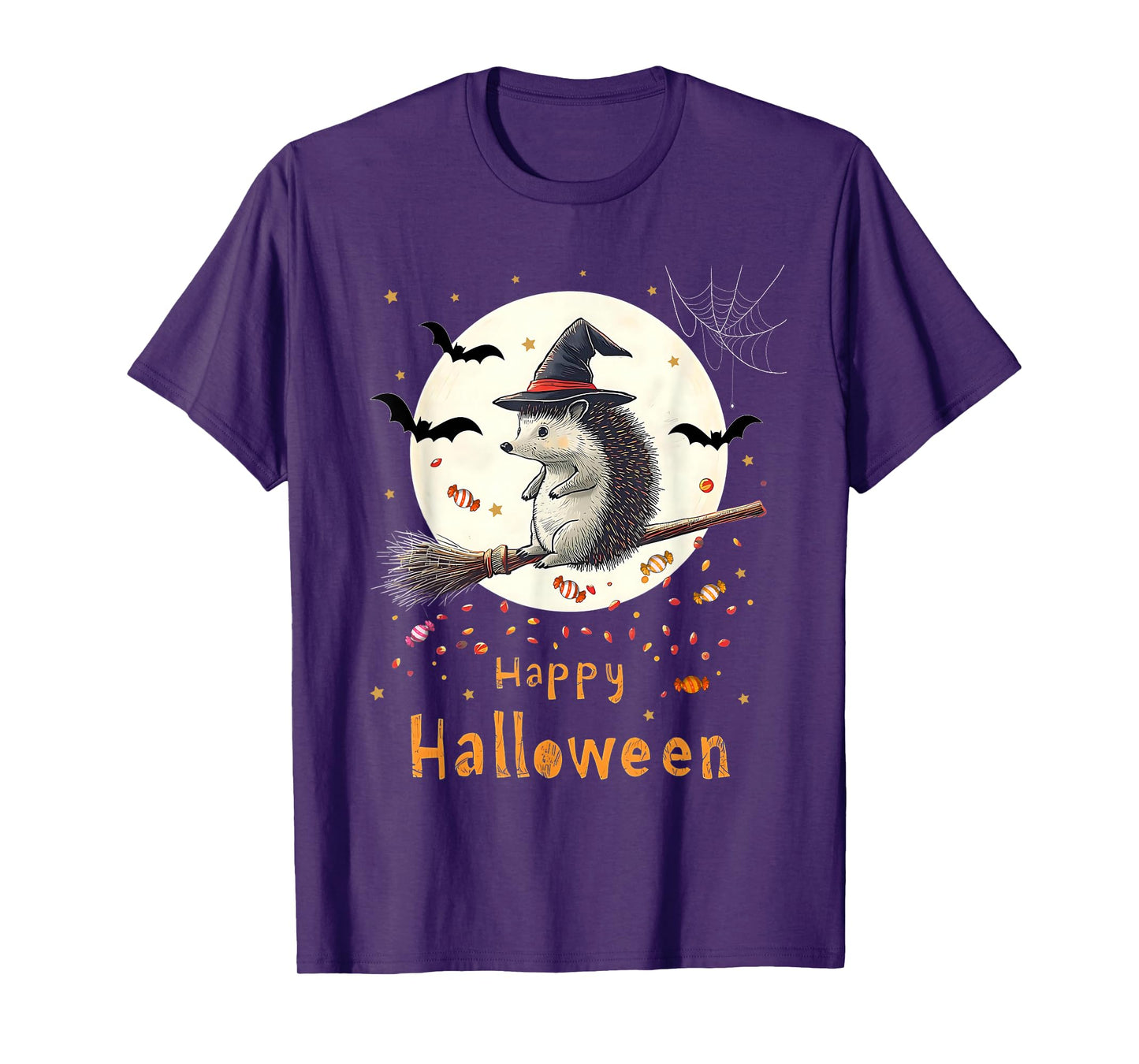 Funny Witch Hedgehog Candy Spooky Ghost Halloween Costume T-Shirt