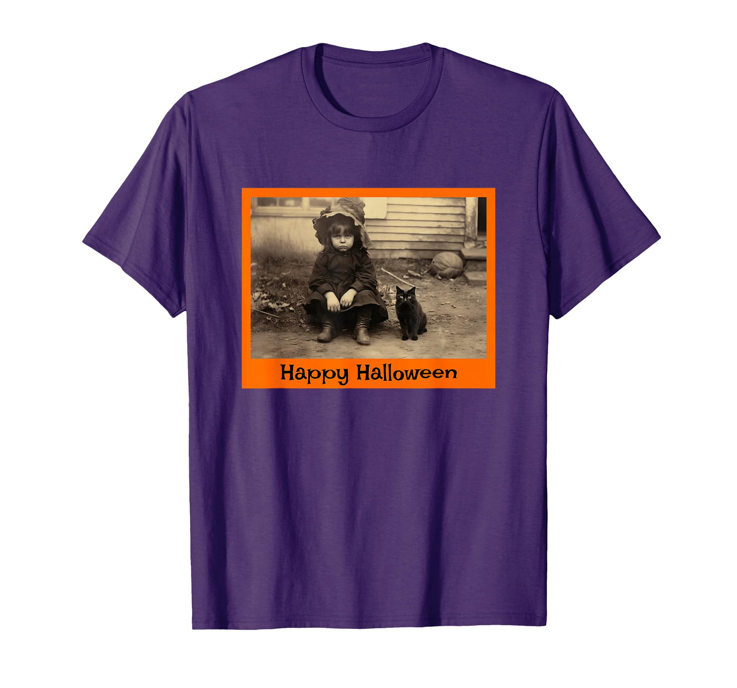 Vintage Halloween Image with Creepily Sad-Faced Girl T-Shirt