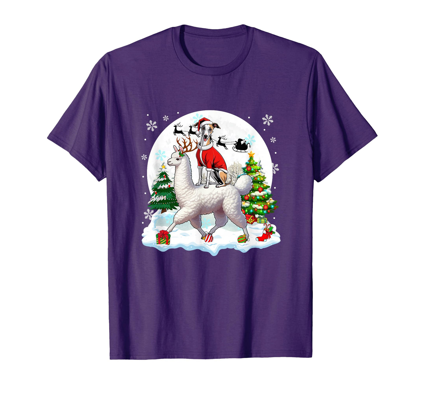 Santa Whippet Riding Llama Reindeer Christmas Owner Kids T-Shirt