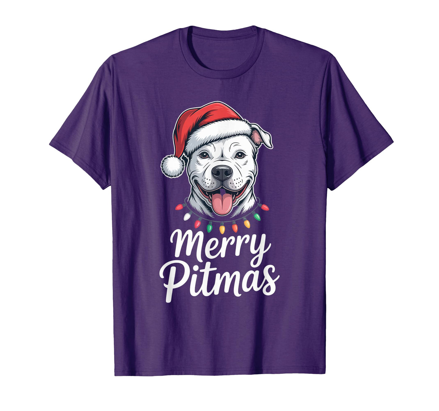 Merry Pitmas Pitbull Dog Christmas Lights Santa Hat Shirt T-Shirt
