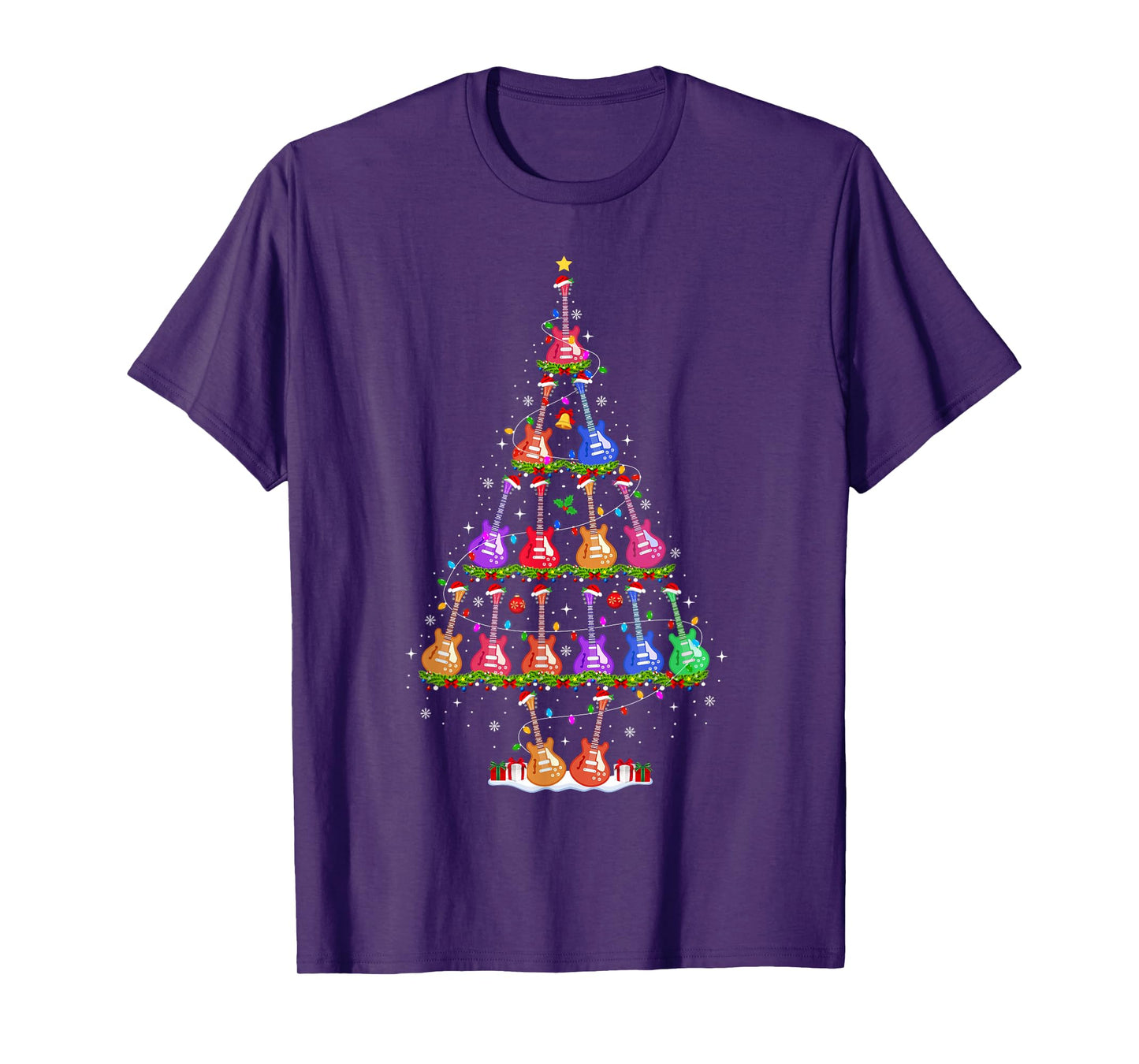 Guitar Christmas Tree Lights Funny Xmas Pajamas Guitar Lover T-Shirt