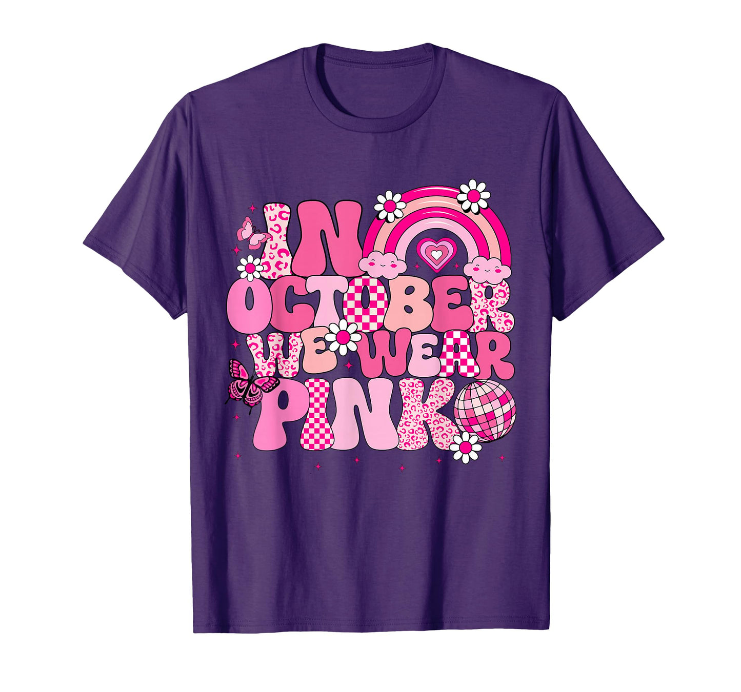 Groovy Breast Cancer Awareness In October We Wear Pink Kids T-Shirt