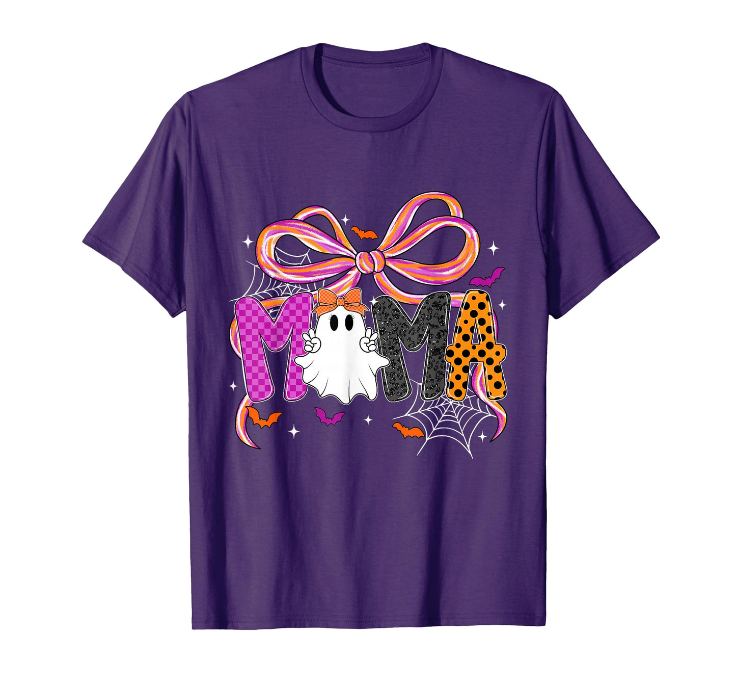 Coquette Checkered Ghost Mama Halloween Lace Ghost Womens T-Shirt