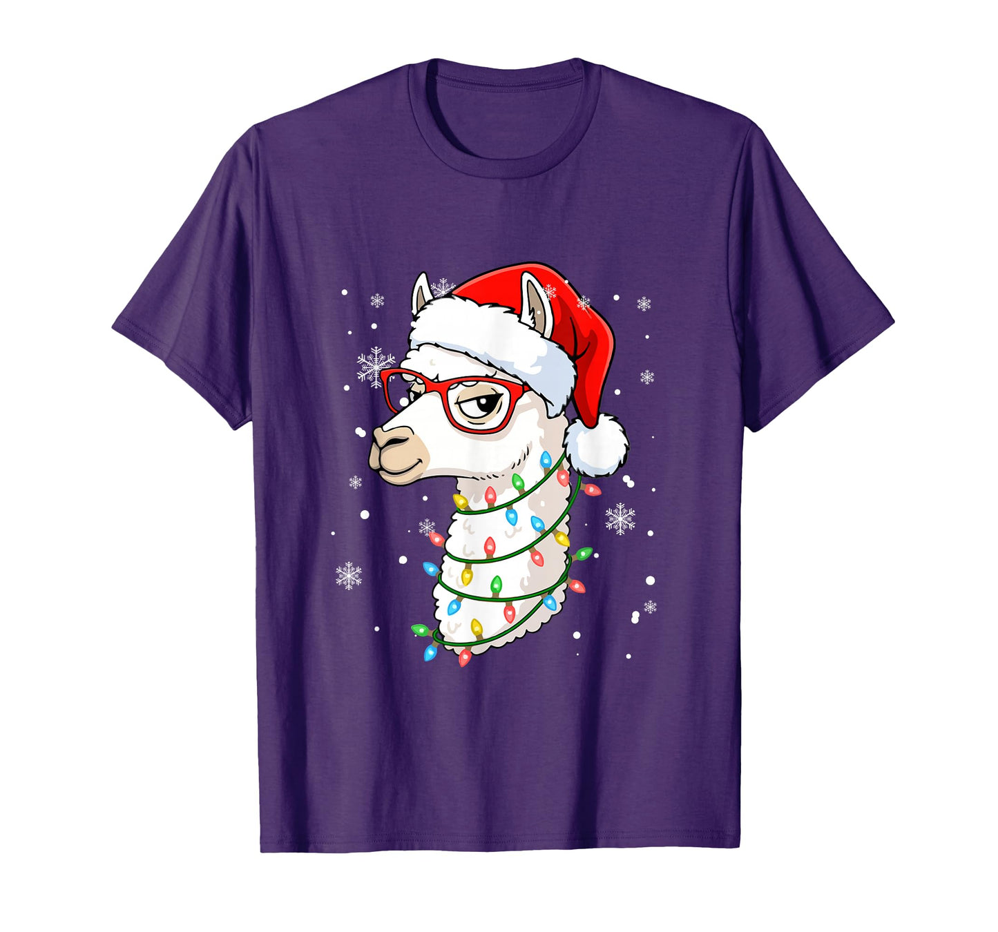 Santa Llama Face Christmas Colorful Lights Matching Kids T-Shirt