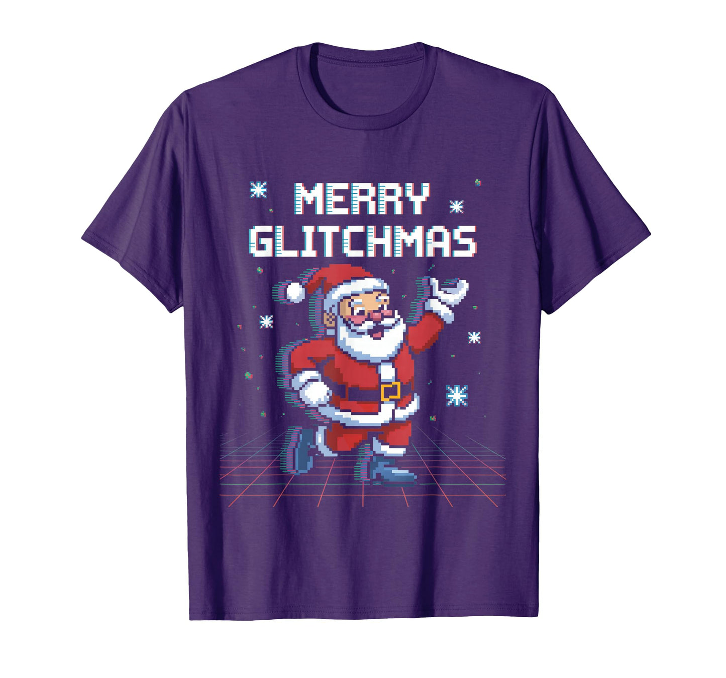 Merry Glitchsmas Pixel Santa Retro Gaming Christmas T-Shirt