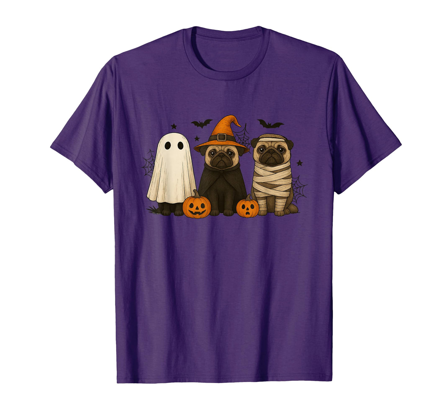 Retro Pug Dog Witch Scary Halloween Pumpkin Women Men Kids T-Shirt