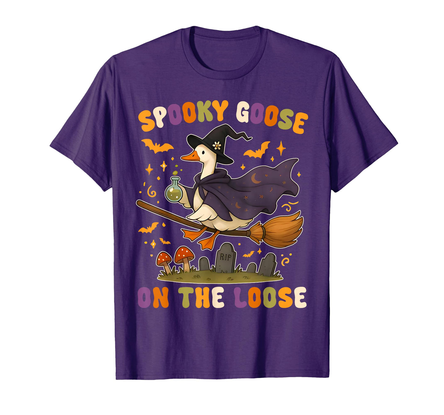 Halloween Spooky Goose On The Loose Funny Goose Witch Design T-Shirt