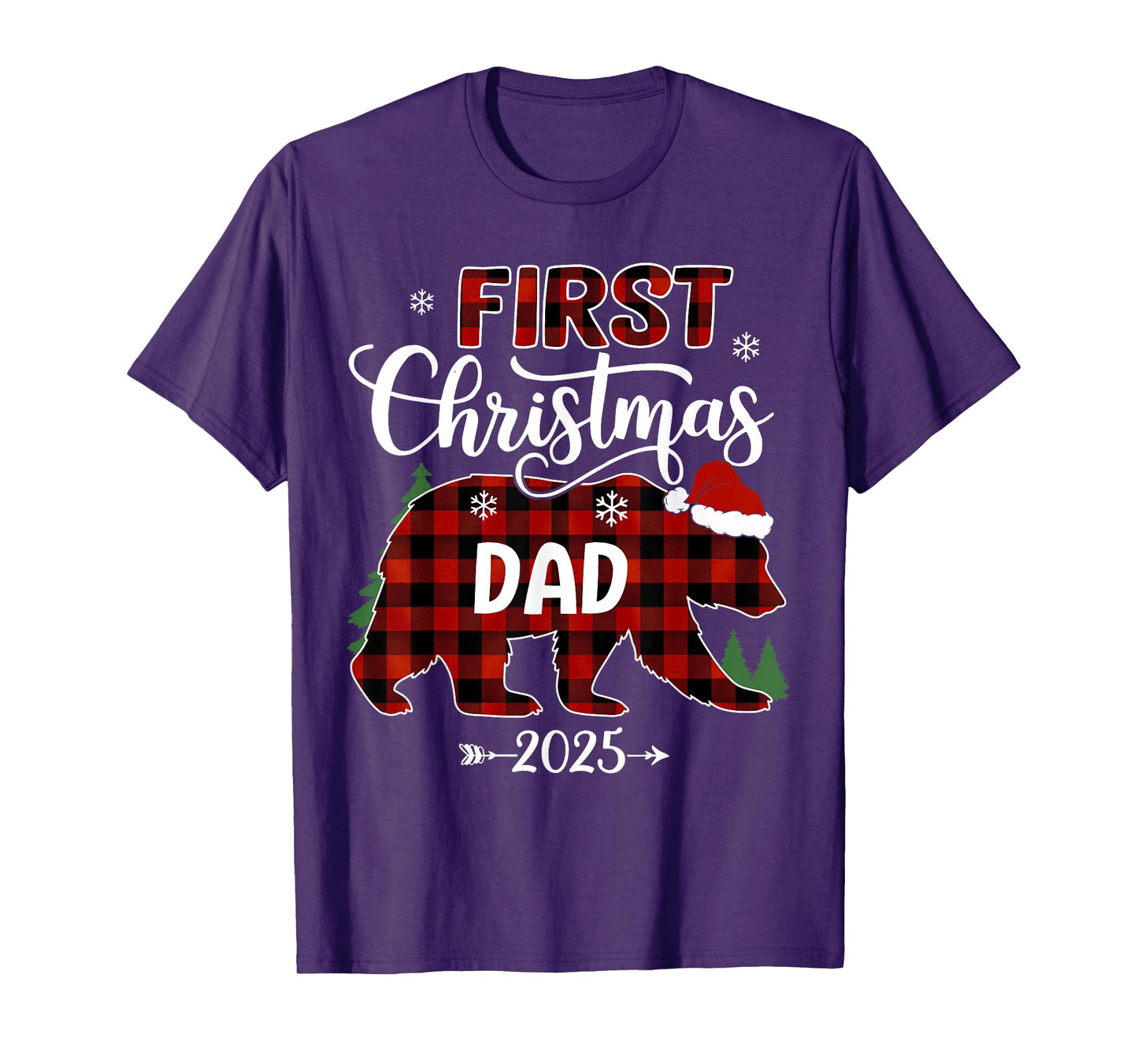 Pregnancy First Christmas Dad Red Plaid Bear Santa 2025 T-Shirt