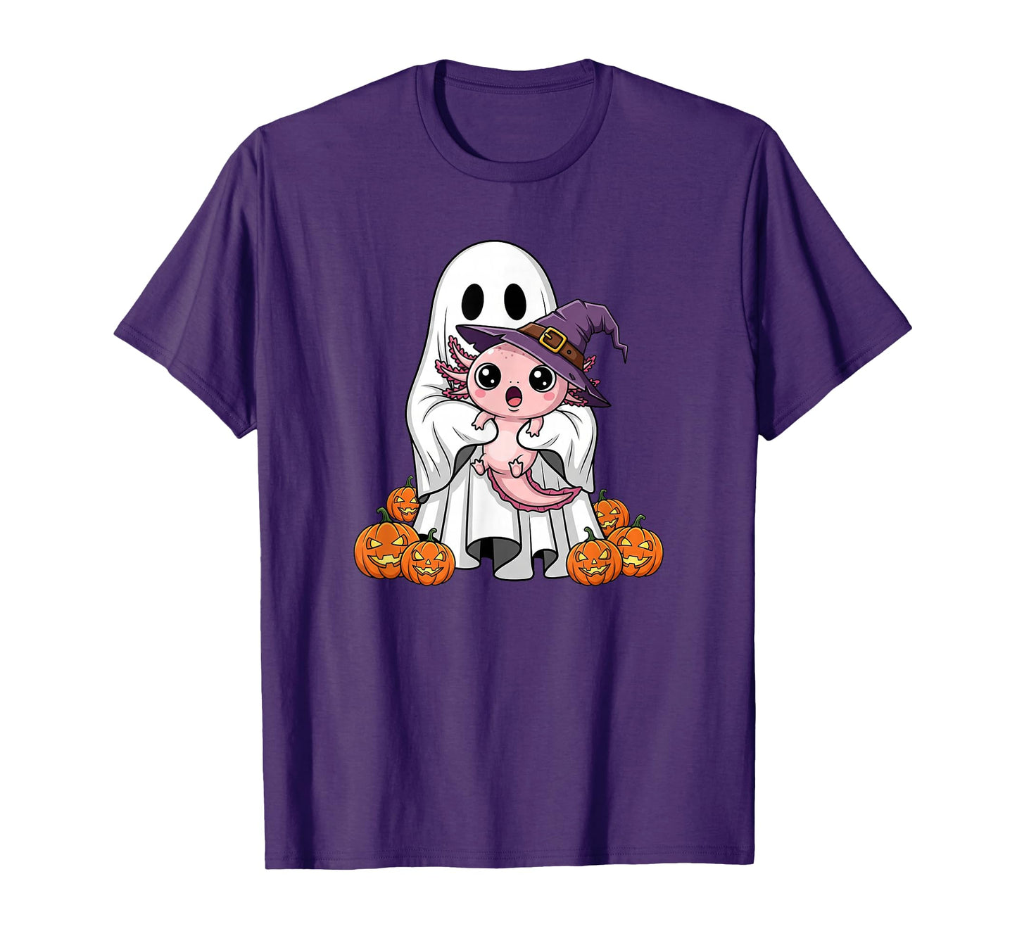 Funny Ghost Axolotl Pumpkin Halloween Kids Mens Womens T-Shirt