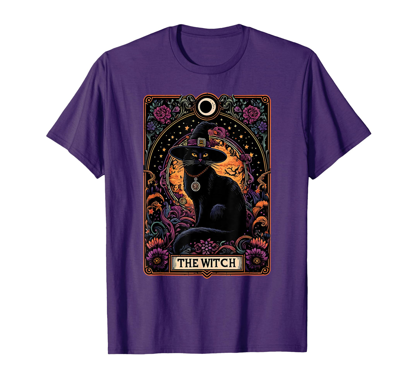 The Witch Cat Tarot Card Halloween Vintage Gothic T-Shirt for Men Women Kids