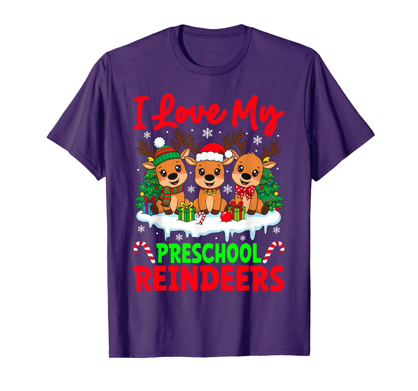 I Love My Preschool Reindeers Three Reindeer Teacher Xmas T-Shirt