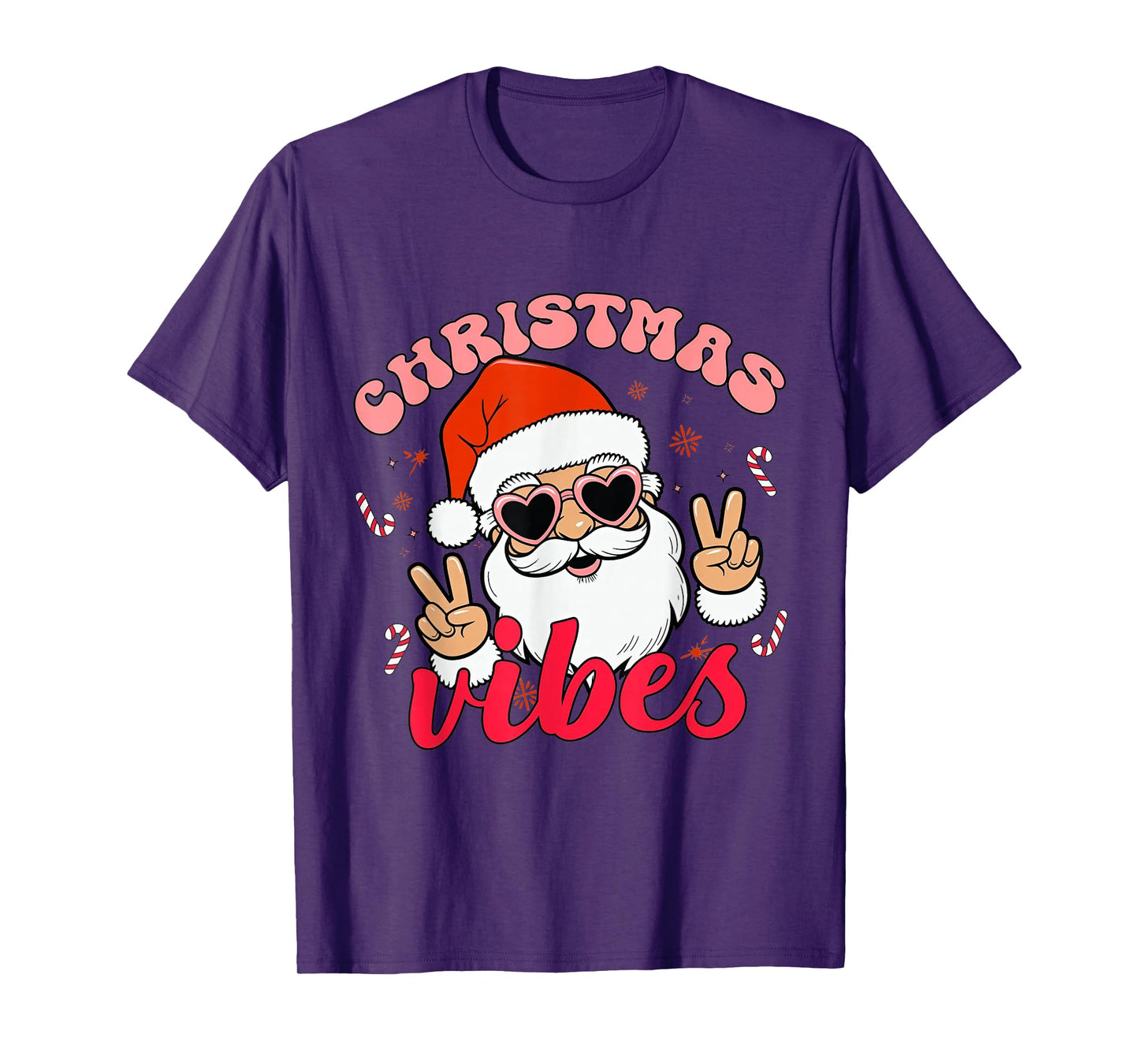 Christmas Vibes Funny Santa Claus Heart Sunglasses T-Shirt