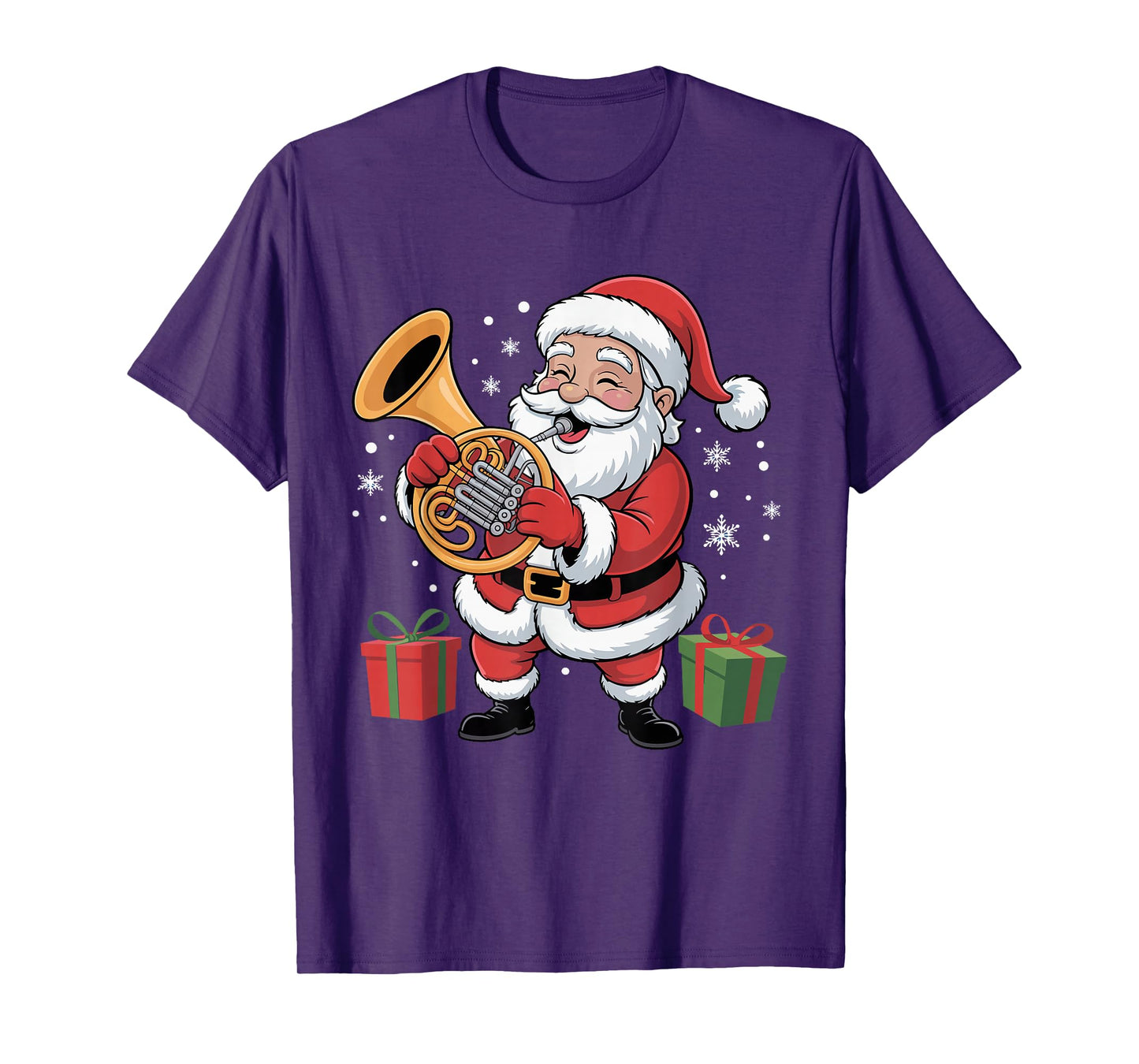 Funny Santa Playing French Horn Holiday Chrismas Xmas Pajama T-Shirt