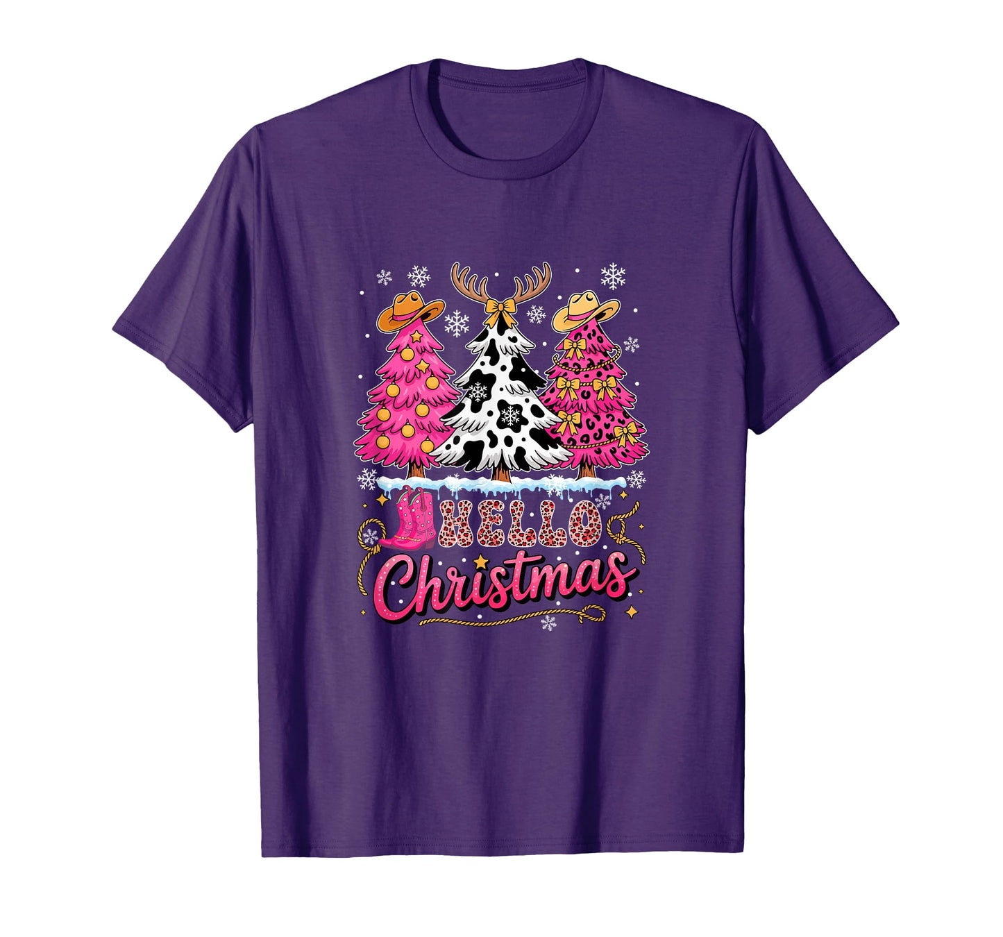 Christmas Three Leopard Xmas Trees Costume Westen Farmer T-Shirt