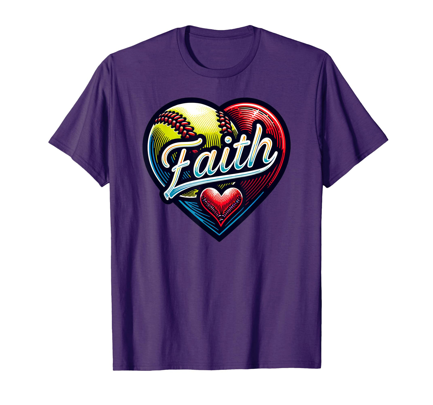 Softball Faith Love - Fun Faith Softball Heart Christian T-Shirt