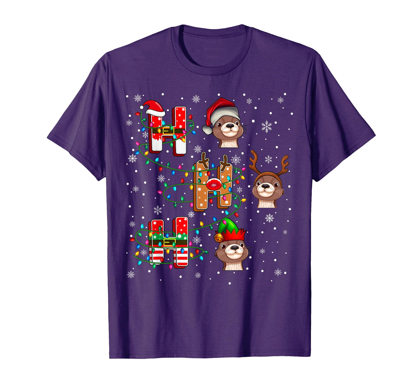 Ho Ho Ho Santa Reindeer Hat Elf Sea Otter Animal Christmas T-Shirt