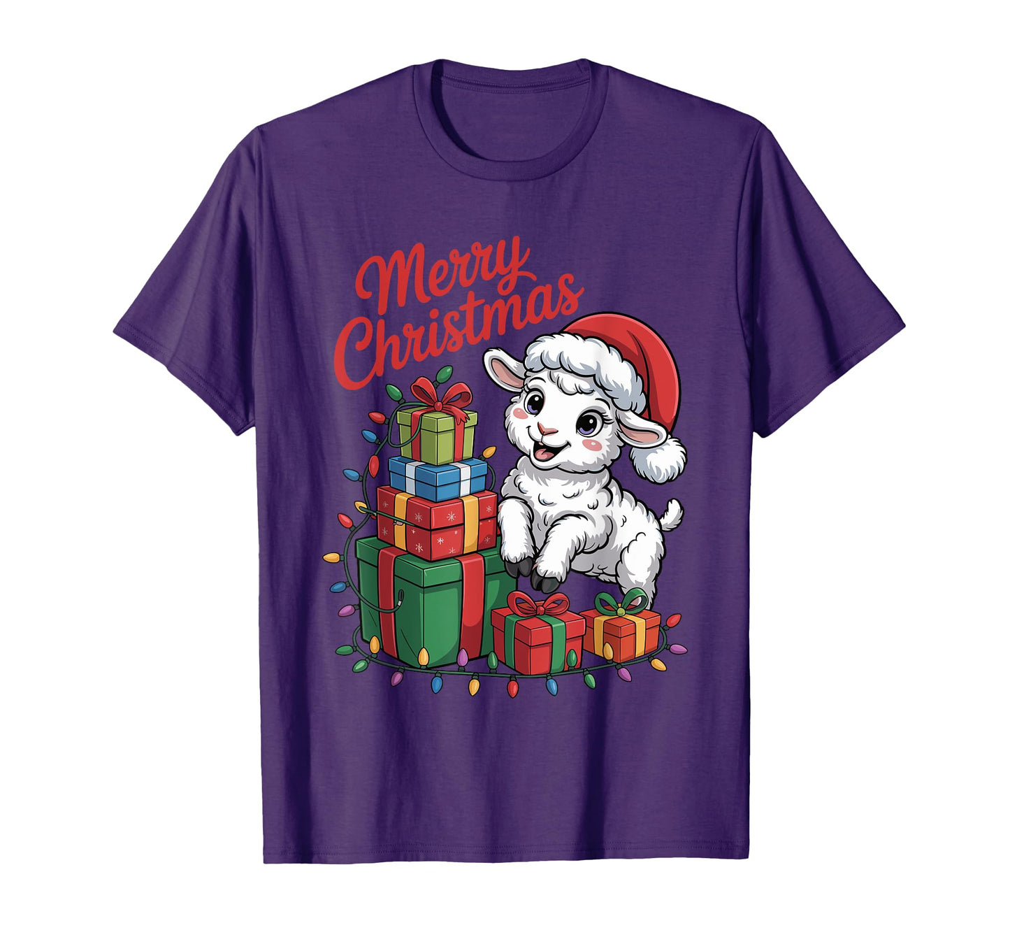 Funny Lamb Santa Hat Animals Lovers Ugly Christmas Pajamas T-Shirt