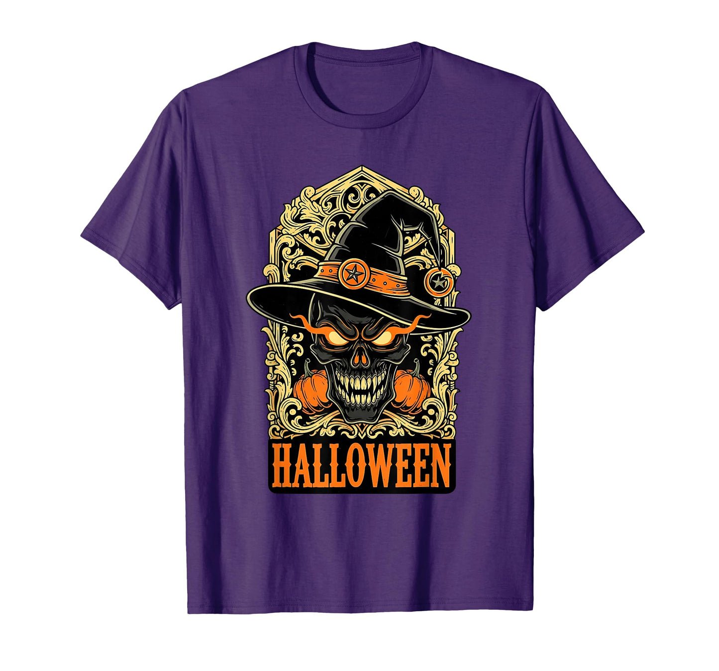 Spooky Skull Witch Hat Halloween Horror Scary T-Shirt