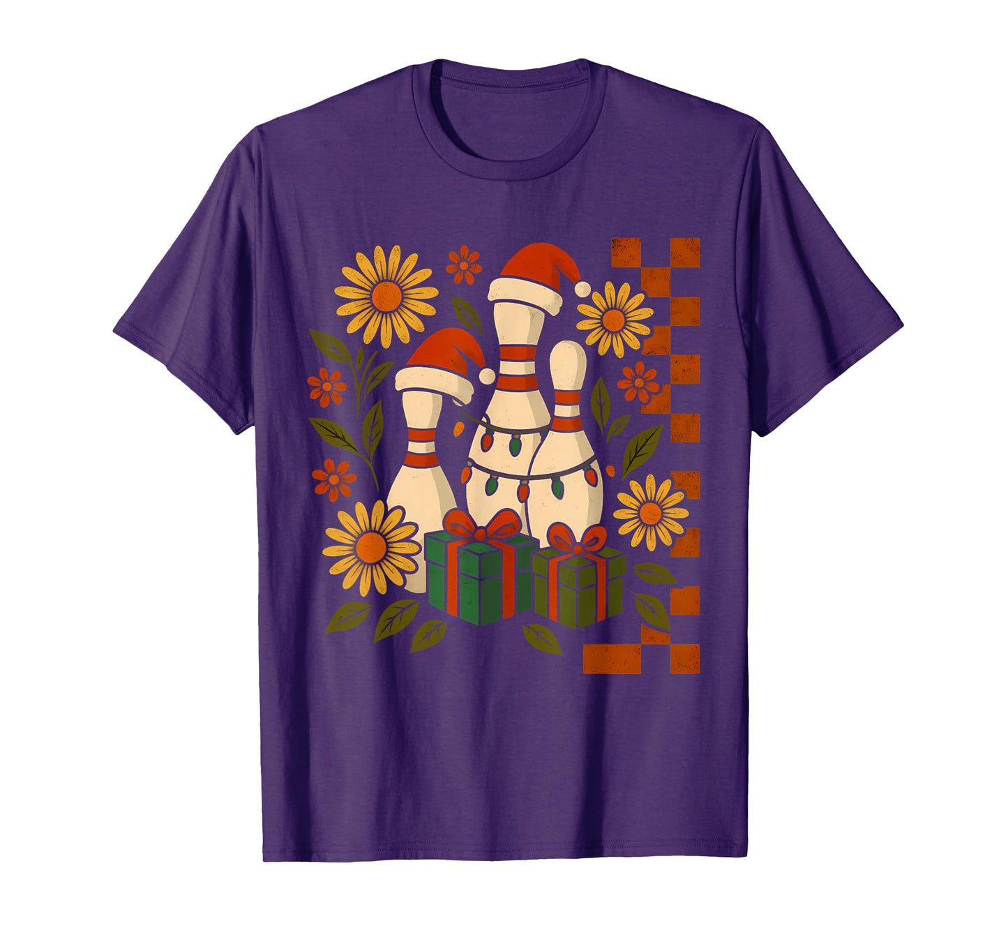 Retro Christmas Bowling Pins Graphic Funny Holiday Design T-Shirt