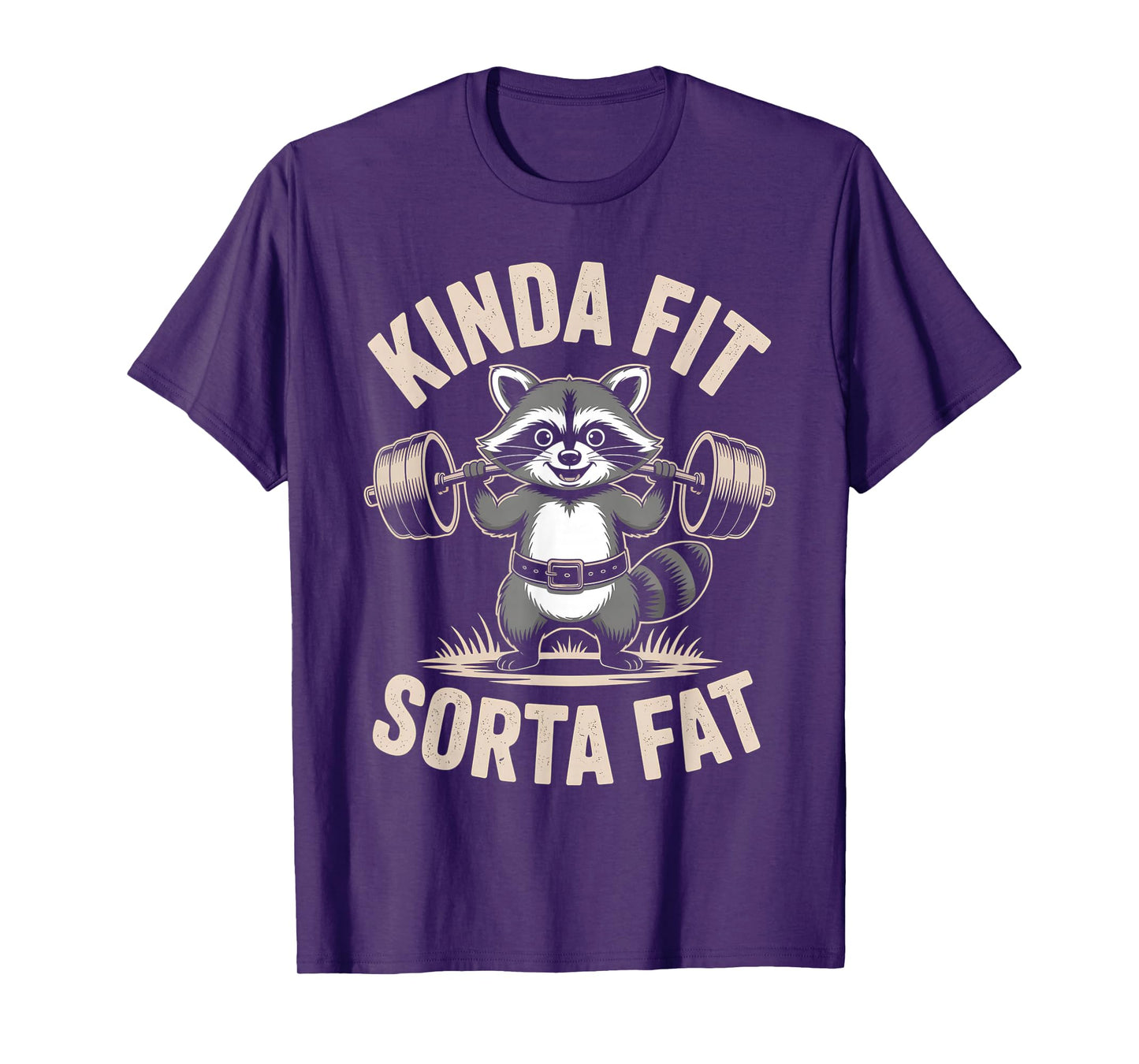 Kinda Fit Sorta Fat Funny Raccoon Weightlifter Workout Gym T-Shirt