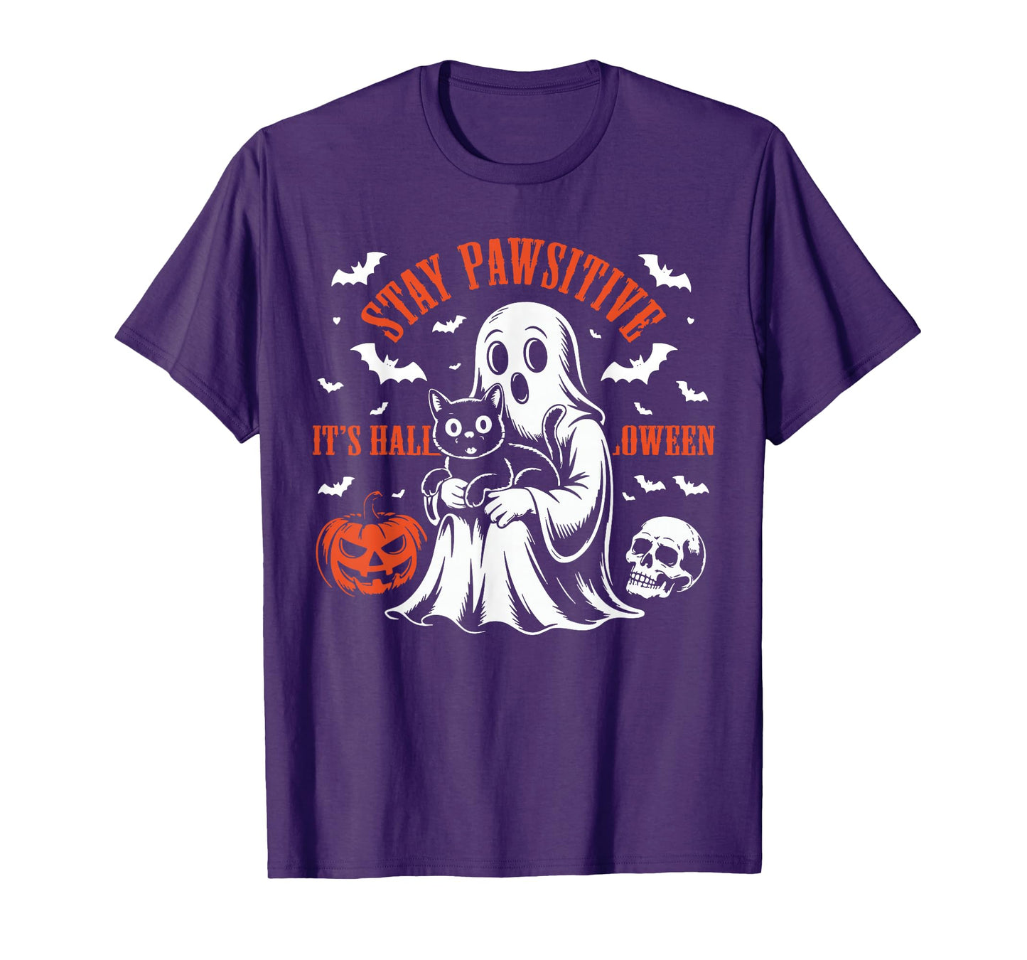 Stay Pawsitive, it’s Halloween Pet Cute Black Cat Ghost Boo T-Shirt