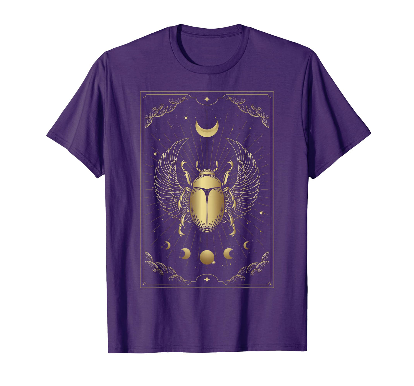 Egyptian Winged Scarab Moonphase Ornamen Engraving Tarot T-Shirt