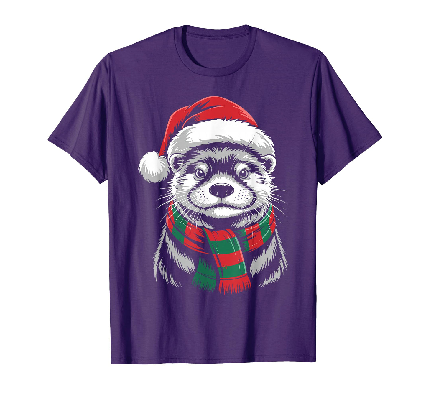 Otter Xmas Santa Hat Scarf Christmas Costume T-Shirt