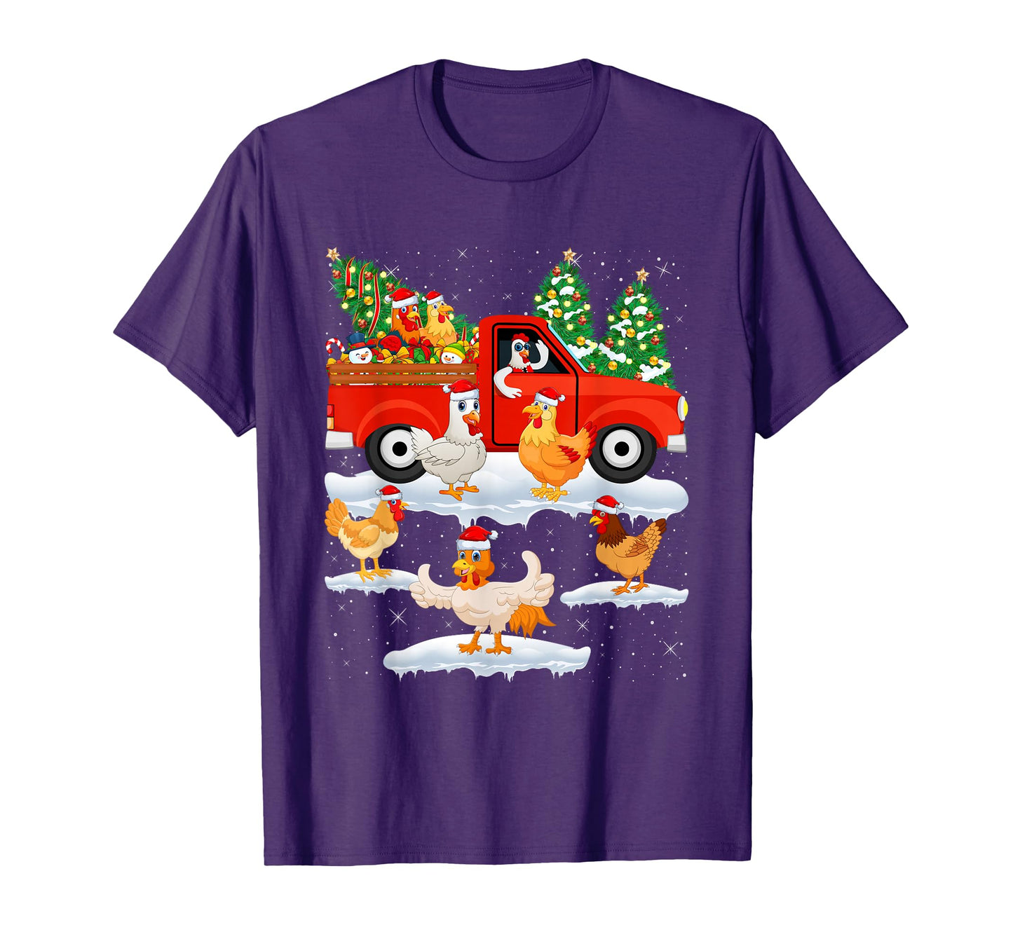 Chicken Christmas Tree Red Truck Funny Chicken Lover Xmas T-Shirt