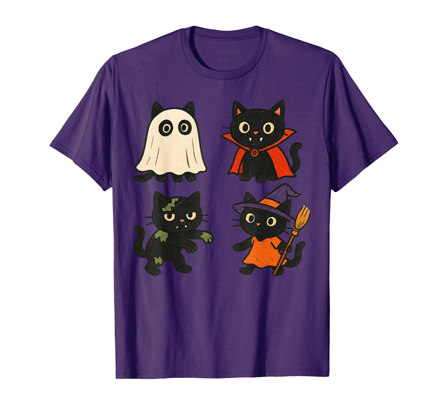 Cat Spooky Witch Boo Zombie Cute Cat Halloween Boys Girls T-Shirt