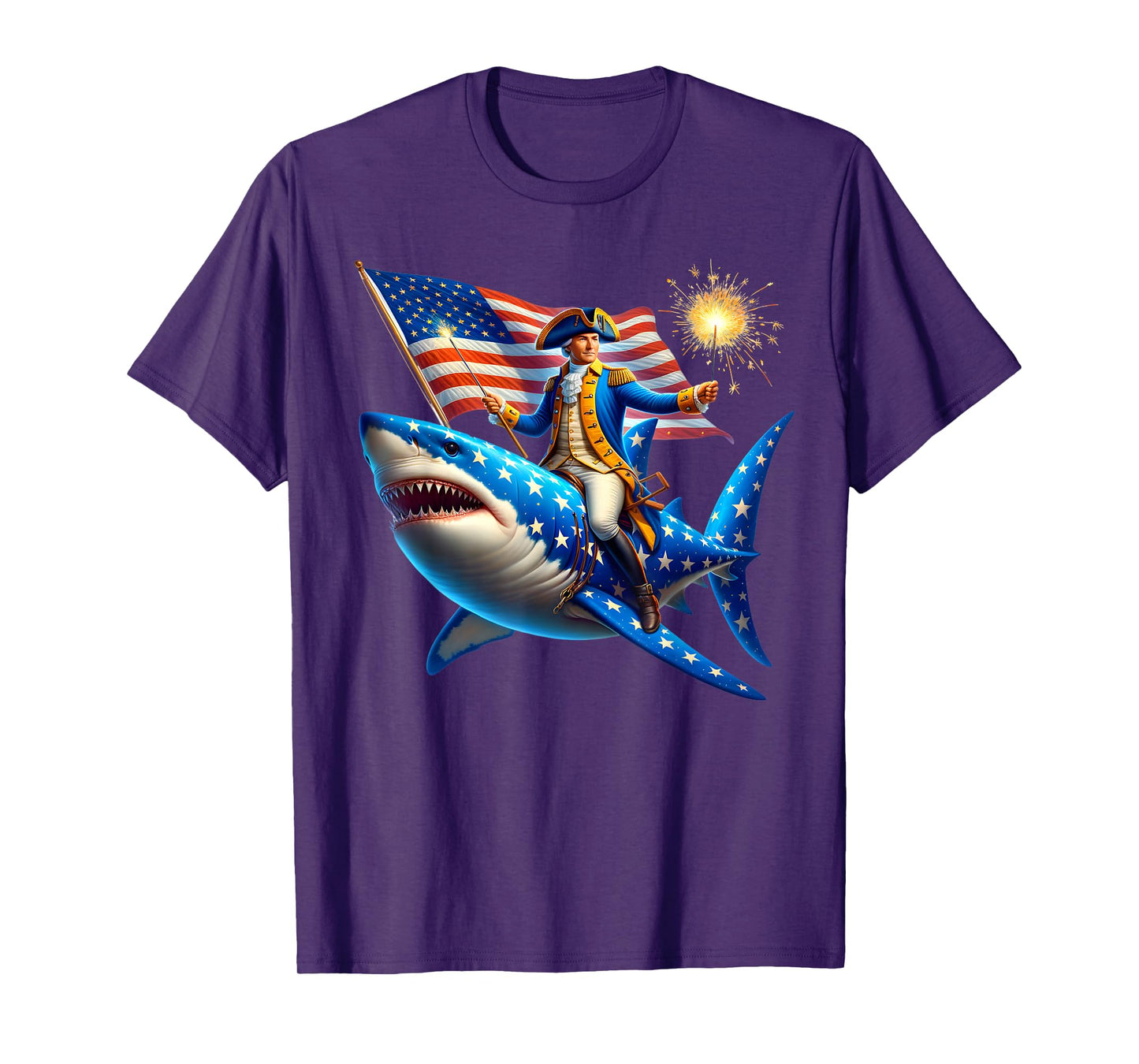 Washington Riding Shark Funny July 4th American Flag Patriot T-Shirt for Women Men