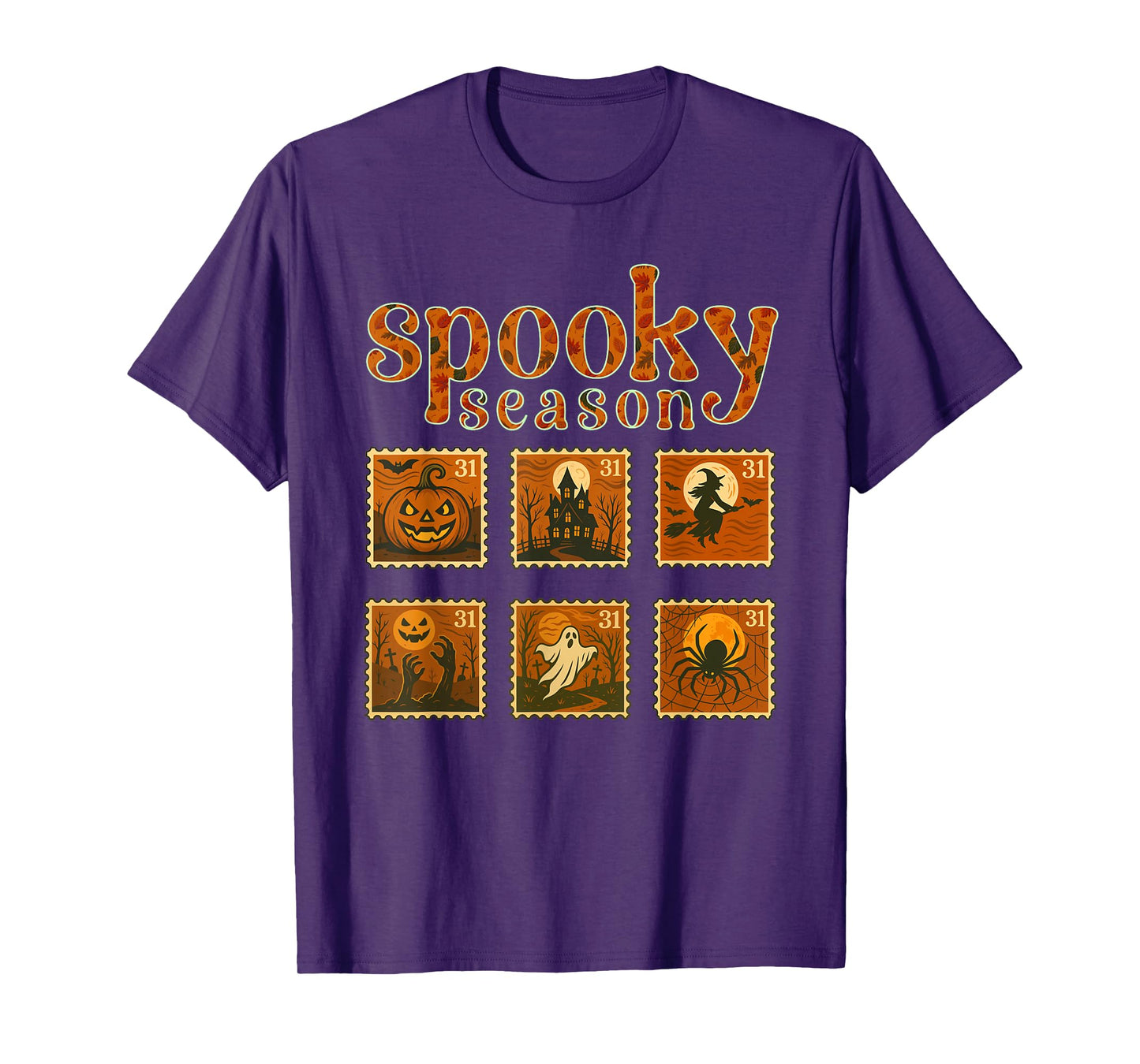 Vintage Halloween Postage Stamps Spooky Art - Leaves Fall T-Shirt
