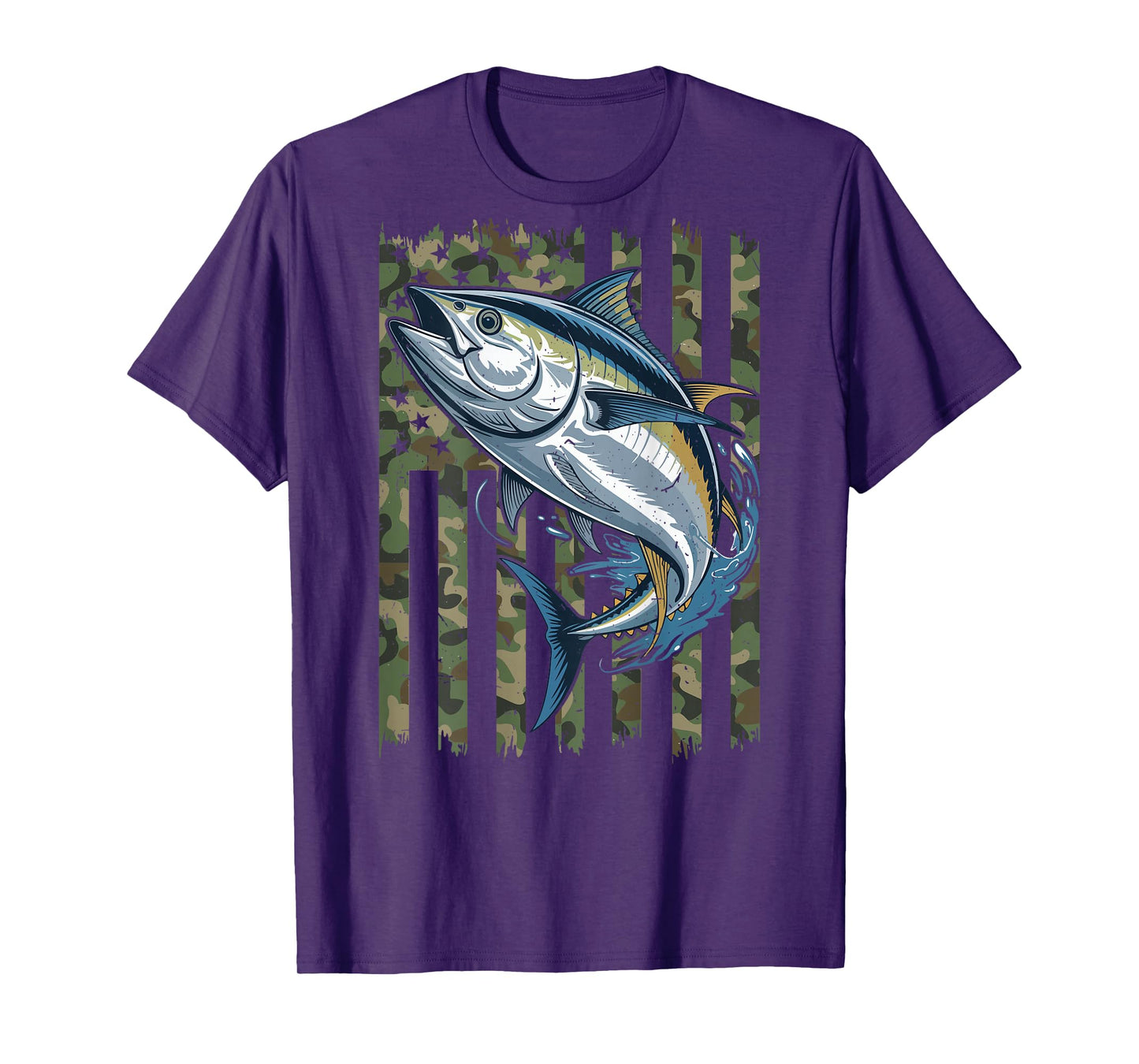 Youth Boys Tuna Fishing American Flag Camo Fishing Patriotic T-Shirt