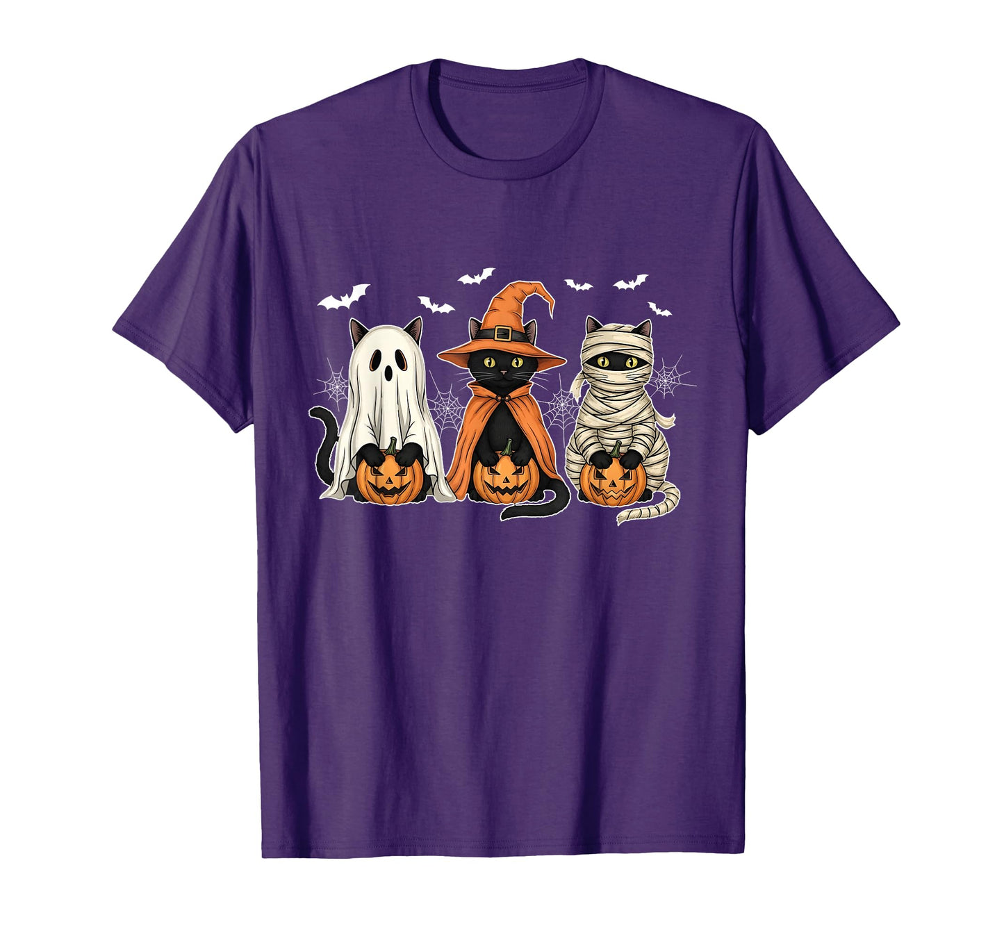 Spooky Black Cat Witch Ghost Mummy Scary Halloween Pumpkin T-Shirt