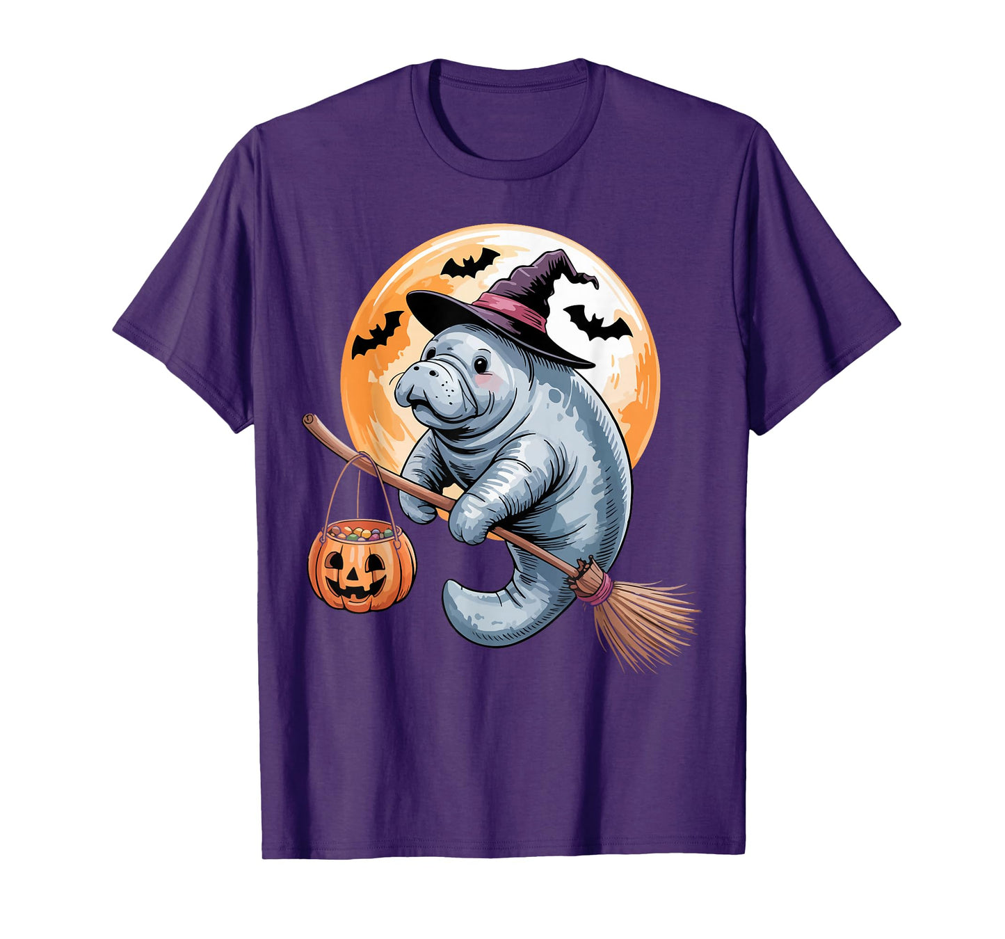 Manatee Witch Hat Pumpkin Halloween Costume Men Women Kids T-Shirt