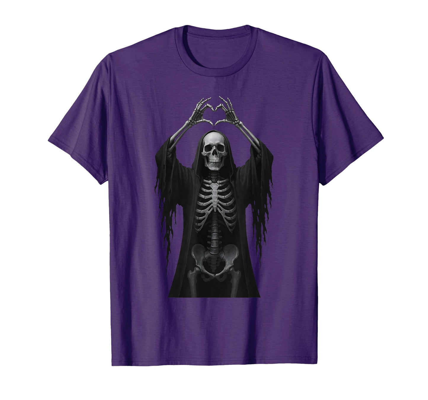 Skeleton Hands Heart Sign Scary Face Funny Halloween Costume T-Shirt