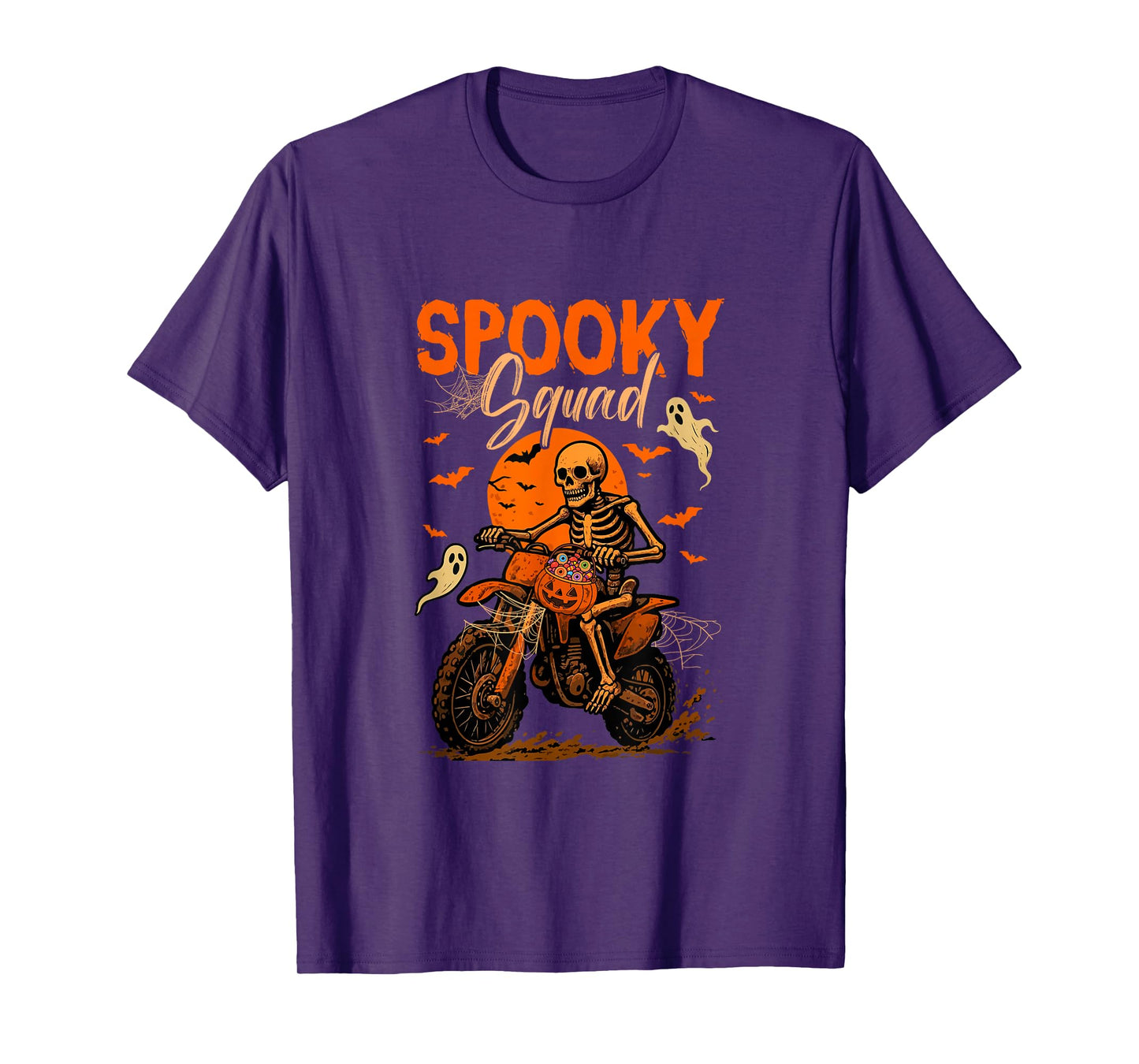 Spooky Halloween Squad Skeleton Riding Dirt Bike Horror Boo T-Shirt
