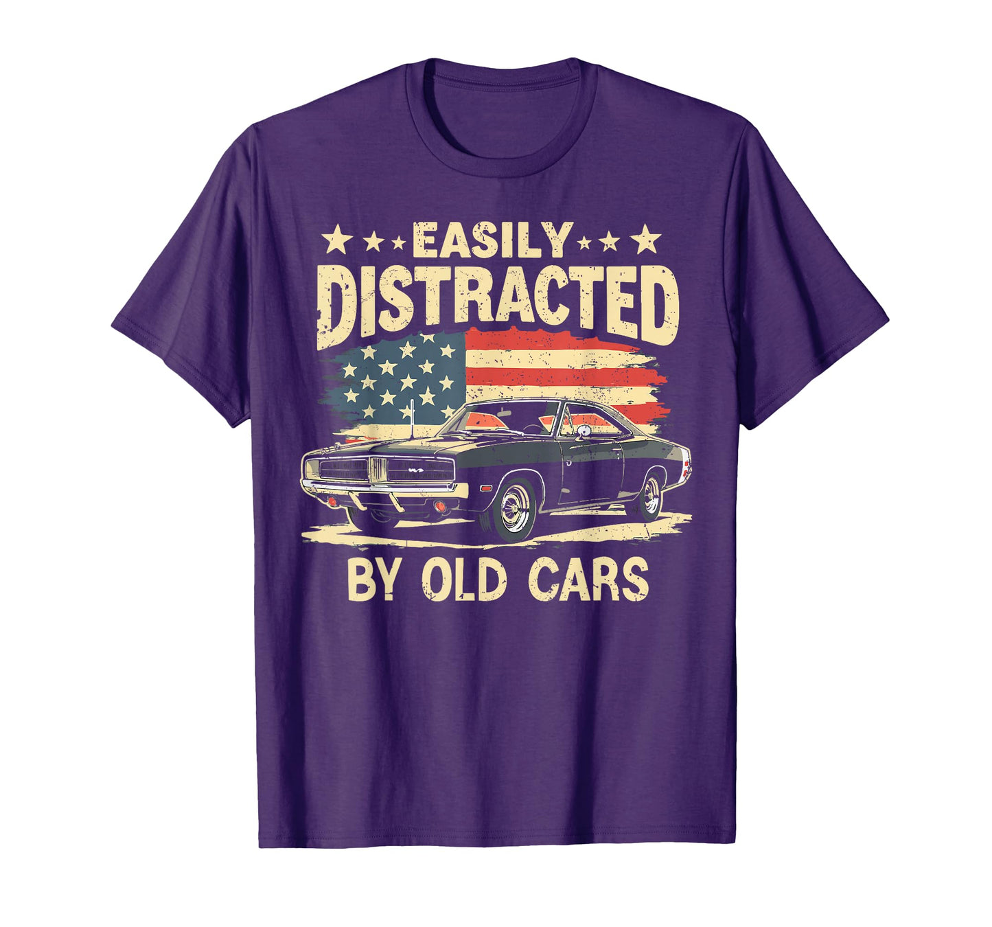 Easily Distracted By Old Cars Classic Car Guy Funny Vintage T-Shirt