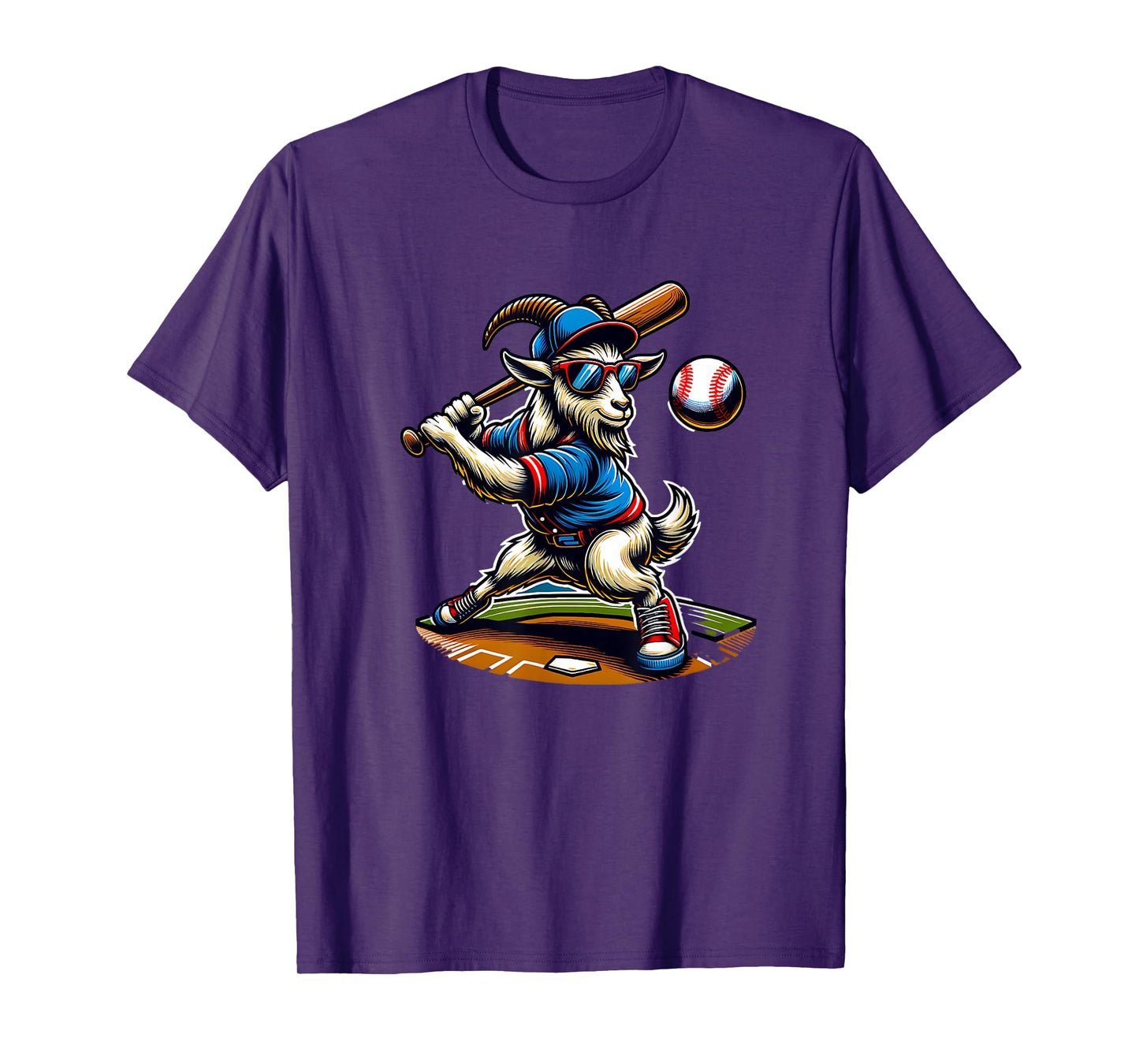 Goat Baseball Player With Bat And Ball Cool Animal Sports T-Shirt