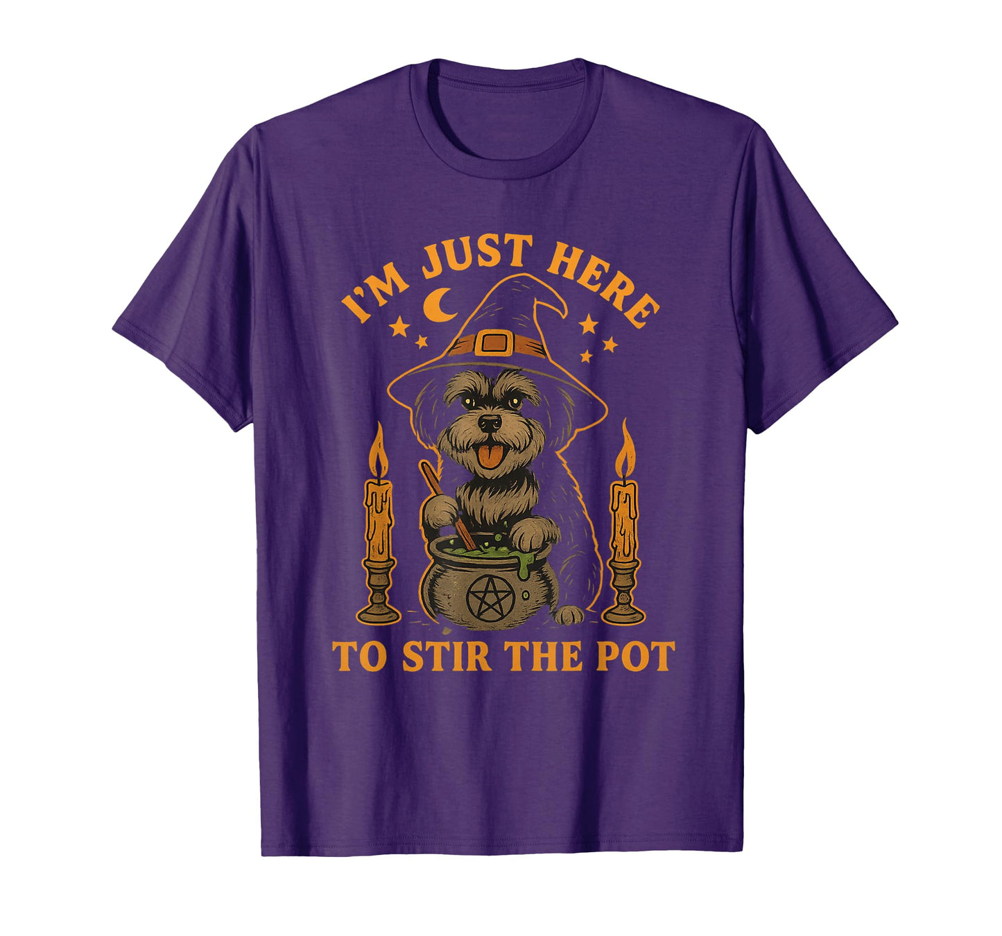 Funny Vintage Halloween | Cute Witch Dog Stirring The Pot T-Shirt