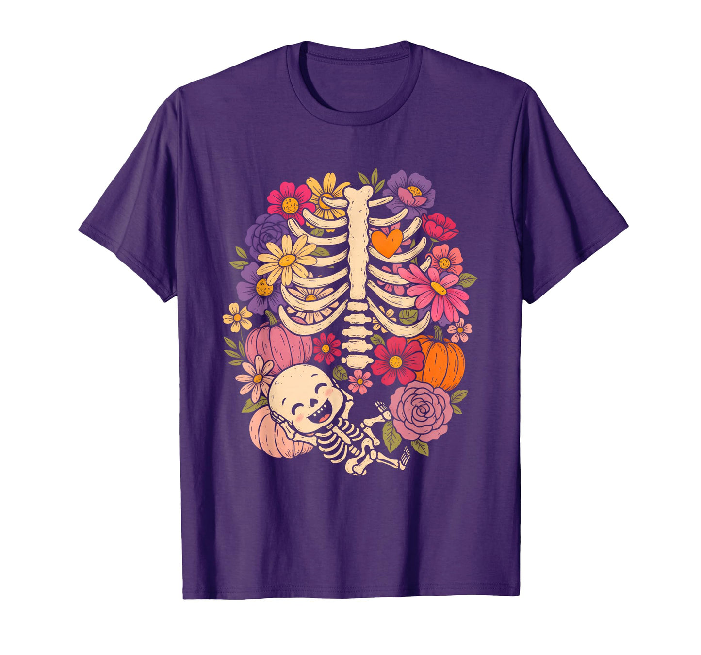 Halloween Pregnancy Announcement Baby Shower Pumpkin Floral T-Shirt