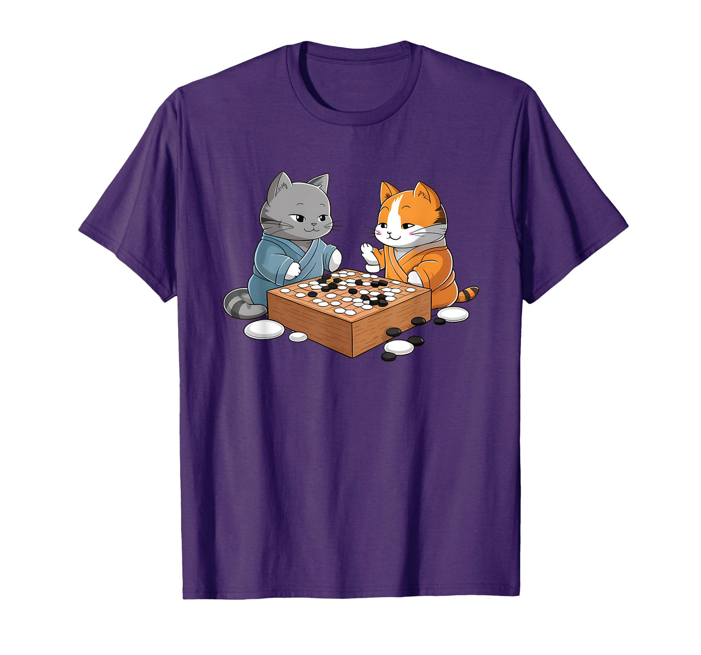 Kawaii Cat Samurais Playing Go Board Game Baduk Funny Cat T-Shirt